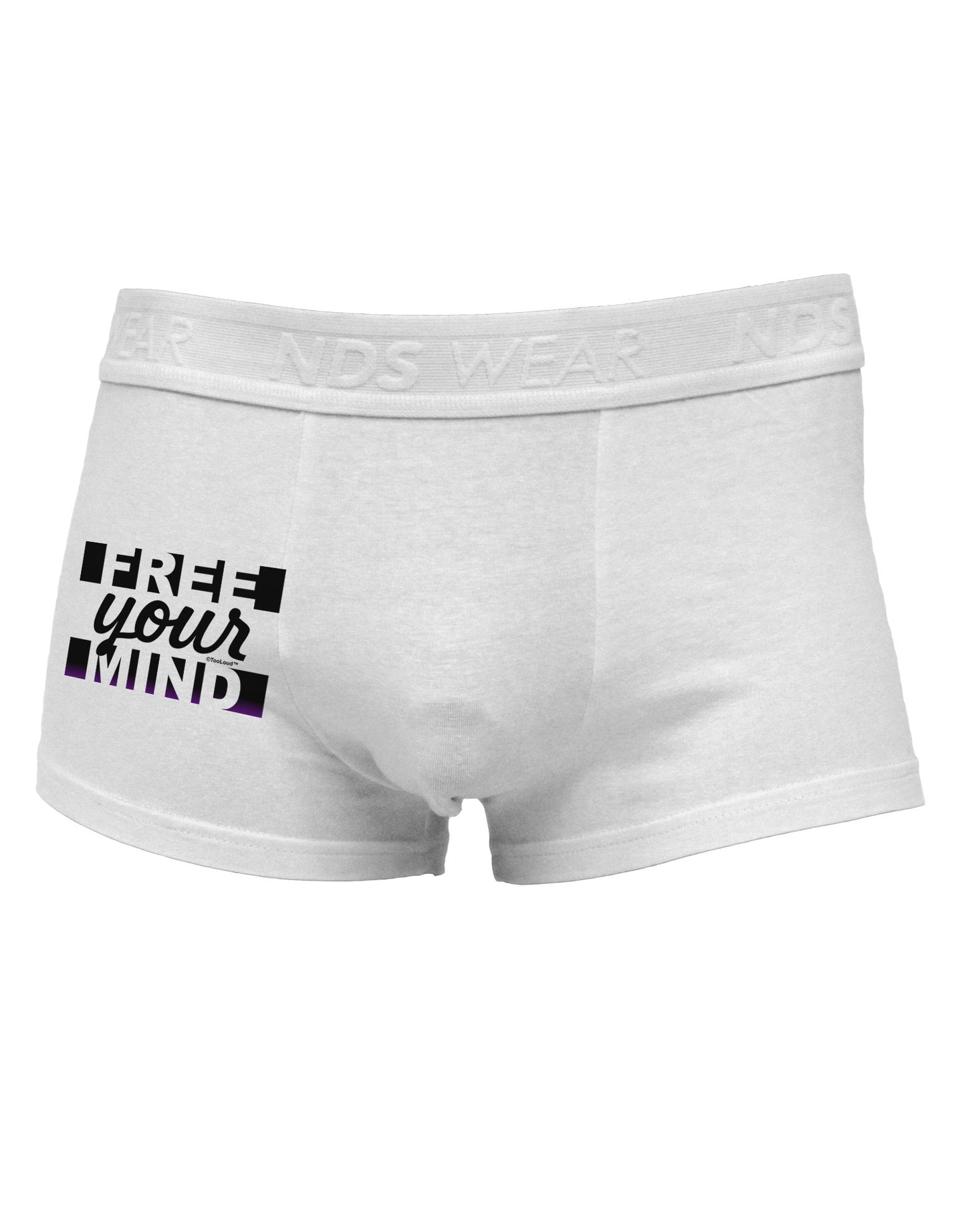 Free Your Mind Text Side Printed Mens Trunk Underwear-Mens Trunk Underwear-NDS Wear-White-Small-Davson Sales