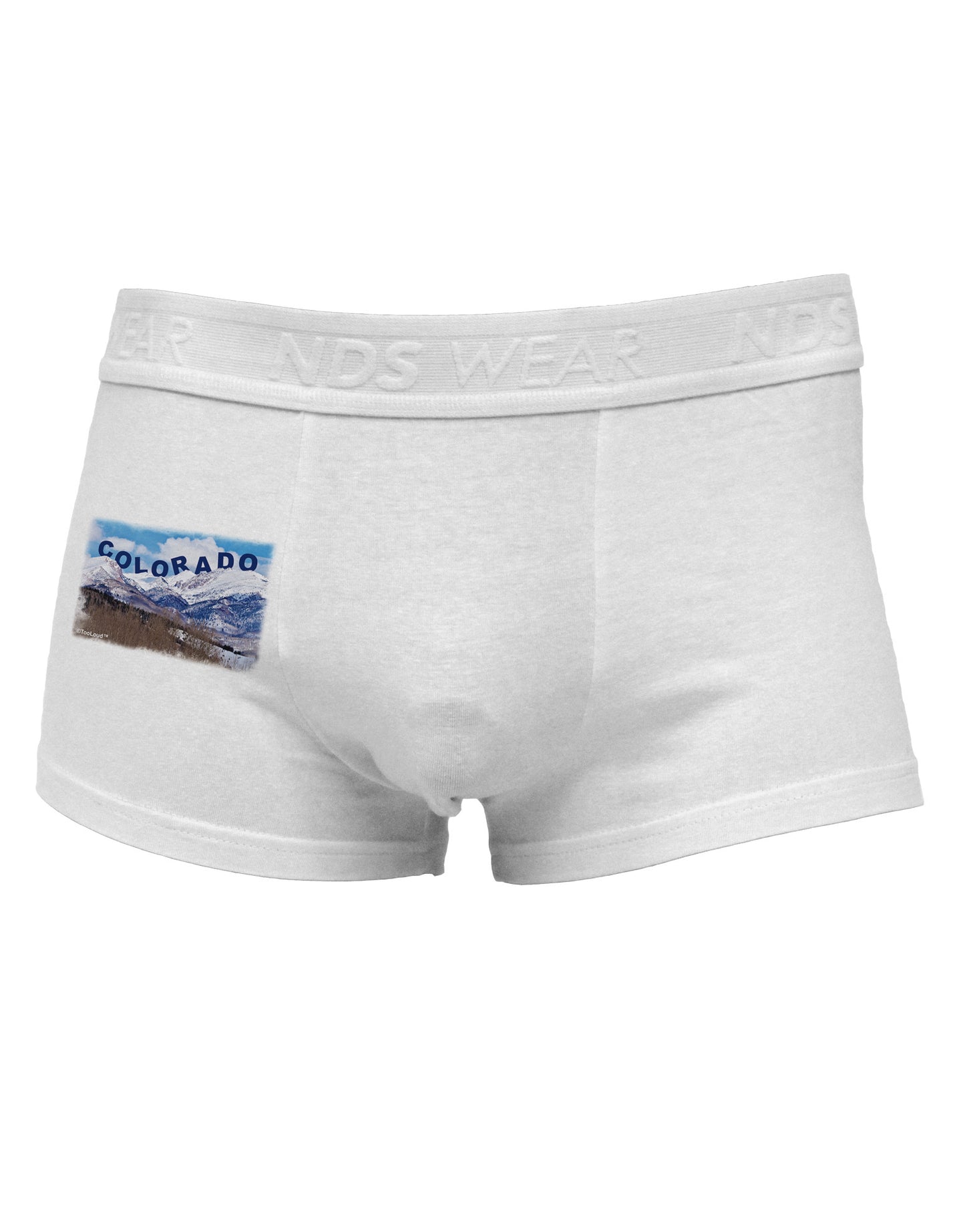 Pikes Peak Text Side Printed Mens Trunk Underwear-Mens Trunk Underwear-NDS Wear-White-Small-Davson Sales