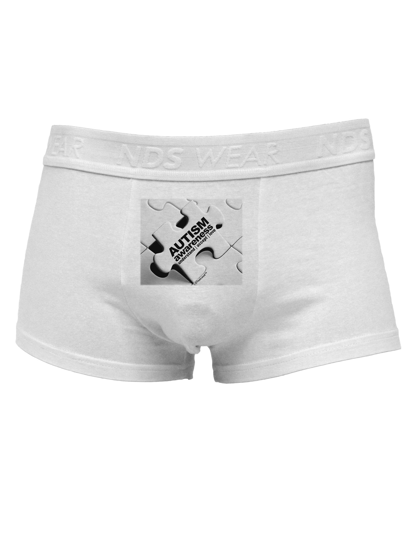 Autism Awareness - Puzzle Black & White Mens Cotton Trunk Underwear-Men's Trunk Underwear-NDS Wear-White-Small-Davson Sales