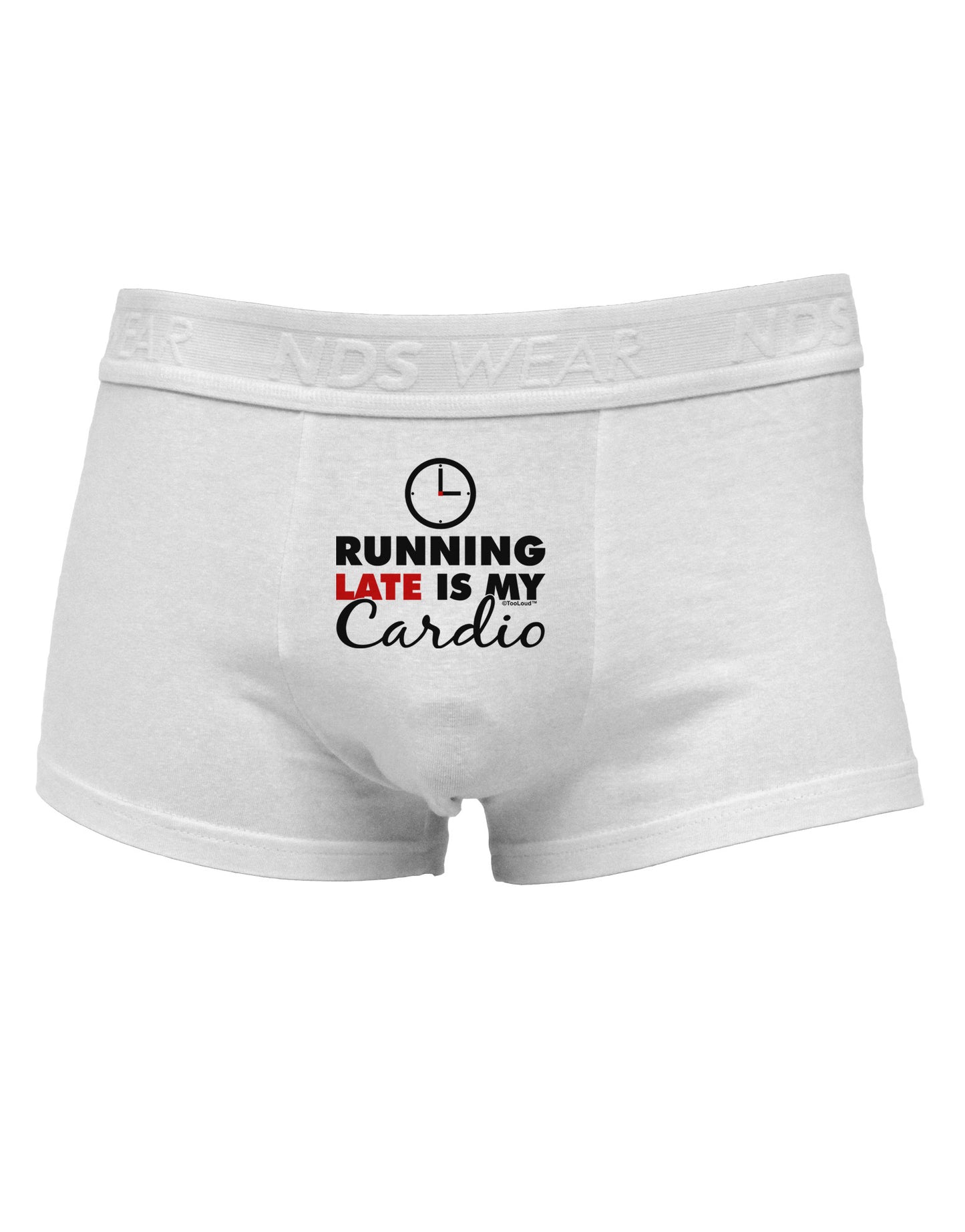 Running Late Is My Cardio Mens Cotton Trunk Underwear-Men's Trunk Underwear-NDS Wear-White-Small-Davson Sales