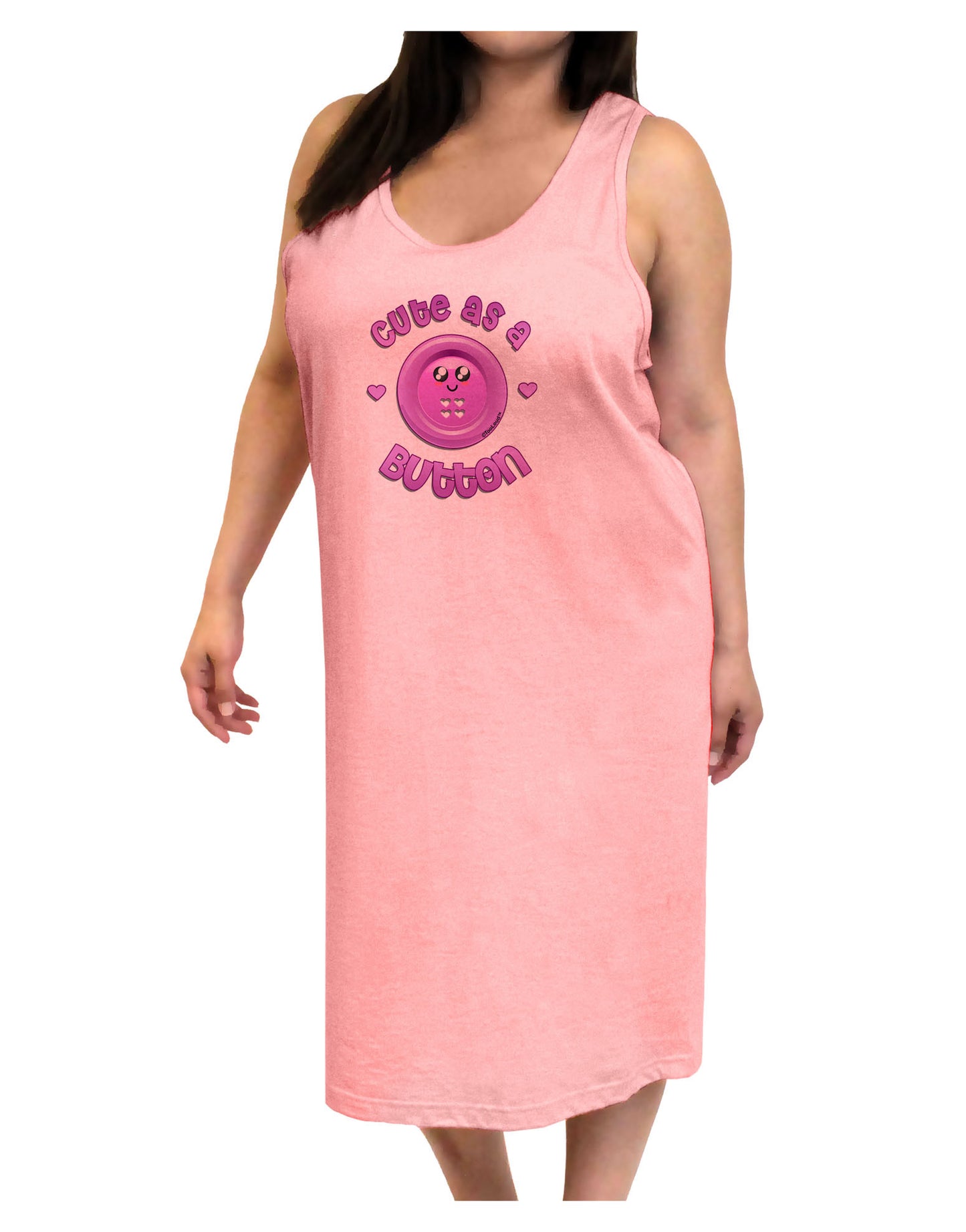 Cute As A Button Smiley Face Adult Tank Top Dress Night Shirt-Night Shirt-TooLoud-Pink-One-Size-Adult-Davson Sales