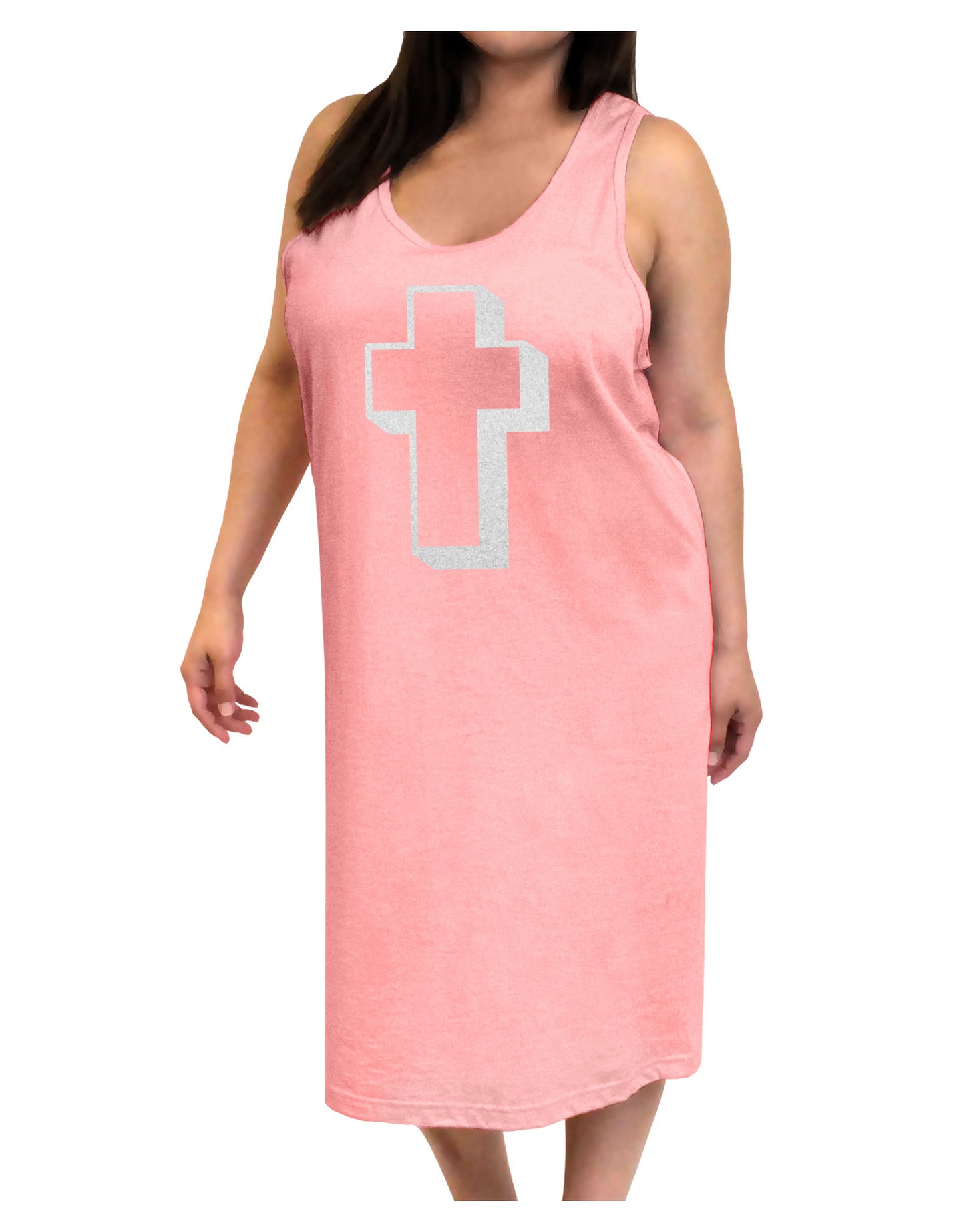 Simple Cross Design Glitter - White Adult Tank Top Dress Night Shirt by TooLoud-Night Shirt-TooLoud-Pink-One-Size-Adult-Davson Sales