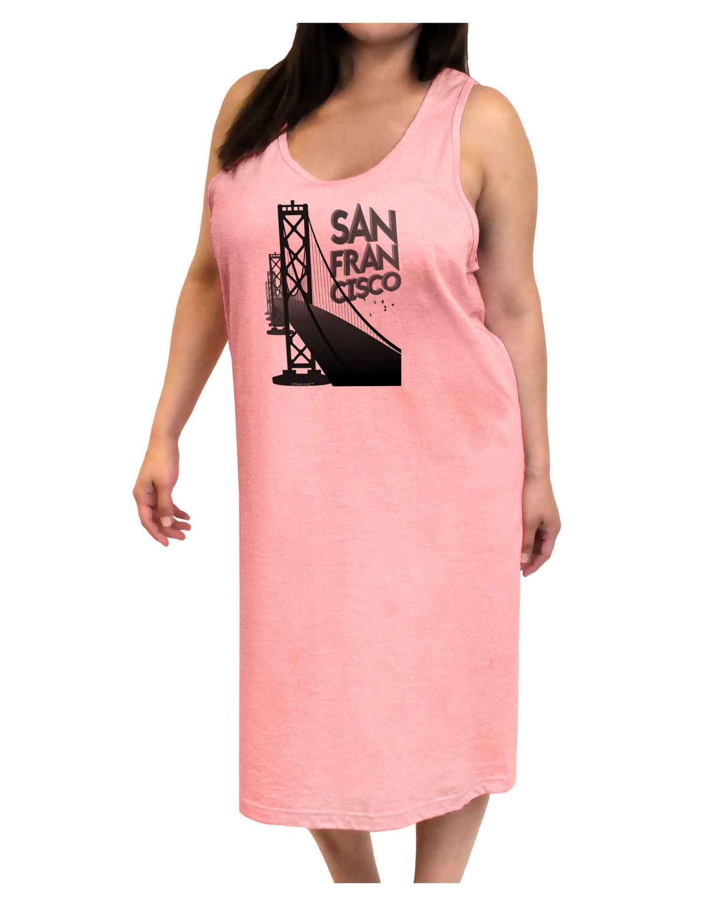 San Francisco Text Bay Bridge Adult Tank Top Dress Night Shirt-Night Shirt-TooLoud-Pink-One-Size-Adult-Davson Sales