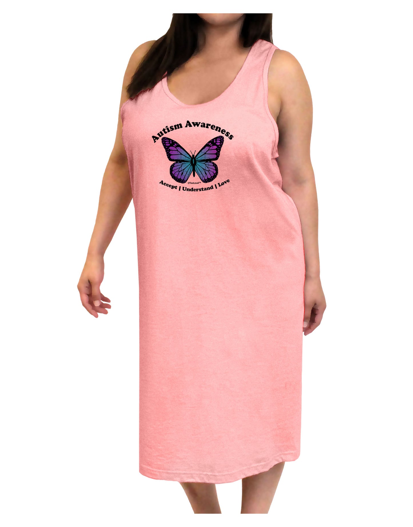 Autism Awareness - Puzzle Piece Butterfly Adult Tank Top Dress Night Shirt-Night Shirt-TooLoud-Pink-One-Size-Adult-Davson Sales