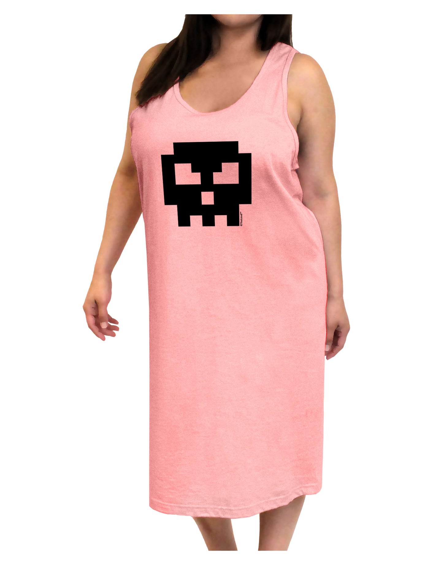 Retro 8-Bit Skull Adult Tank Top Dress Night Shirt-Night Shirt-TooLoud-Pink-One-Size-Adult-Davson Sales
