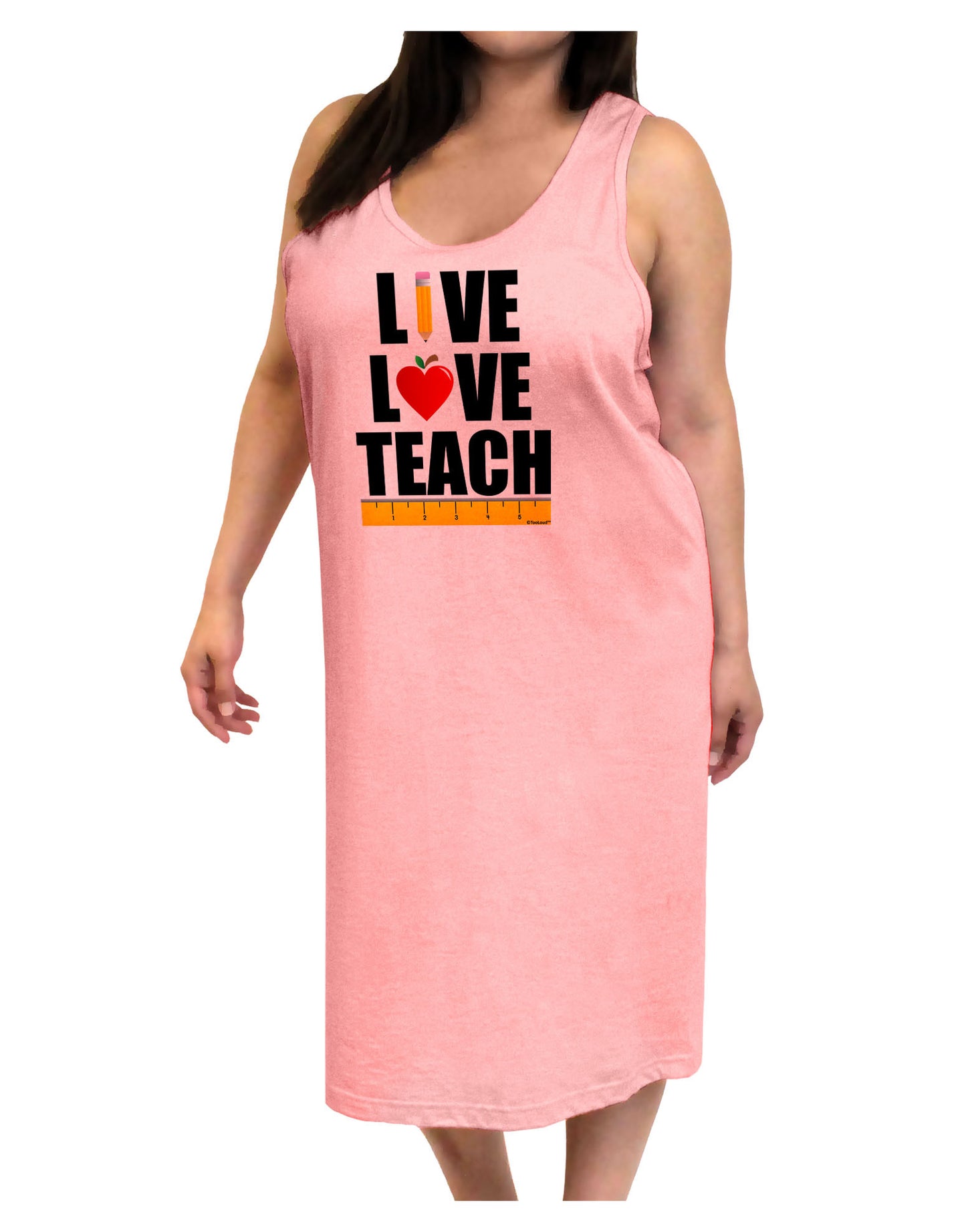 Live Love Teach Adult Tank Top Dress Night Shirt-Night Shirt-TooLoud-Pink-One-Size-Adult-Davson Sales