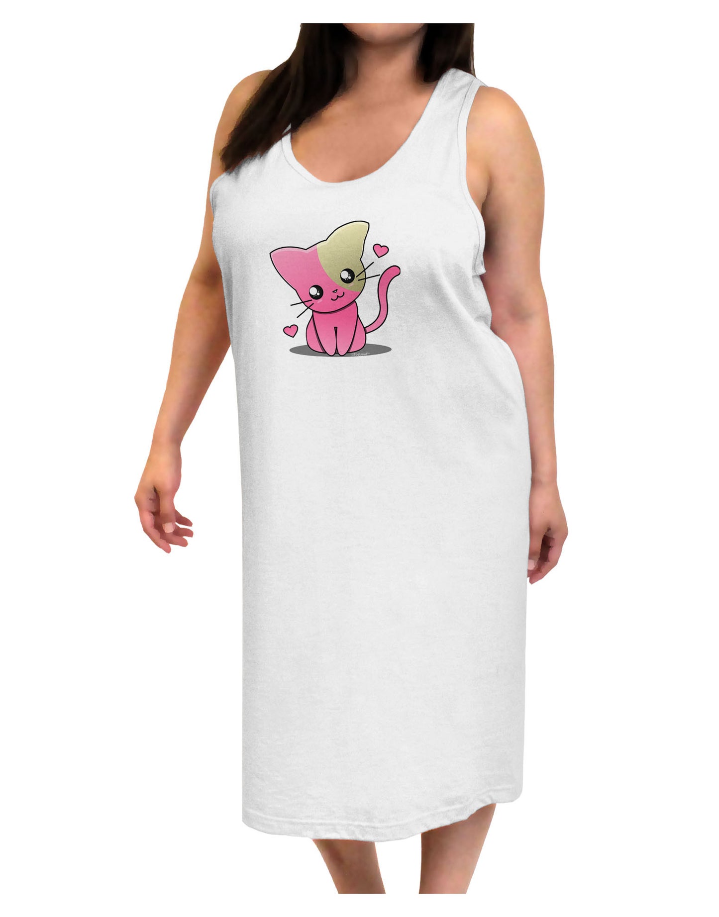 Kawaii Kitty Adult Tank Top Dress Night Shirt-Night Shirt-TooLoud-White-One-Size-Adult-Davson Sales