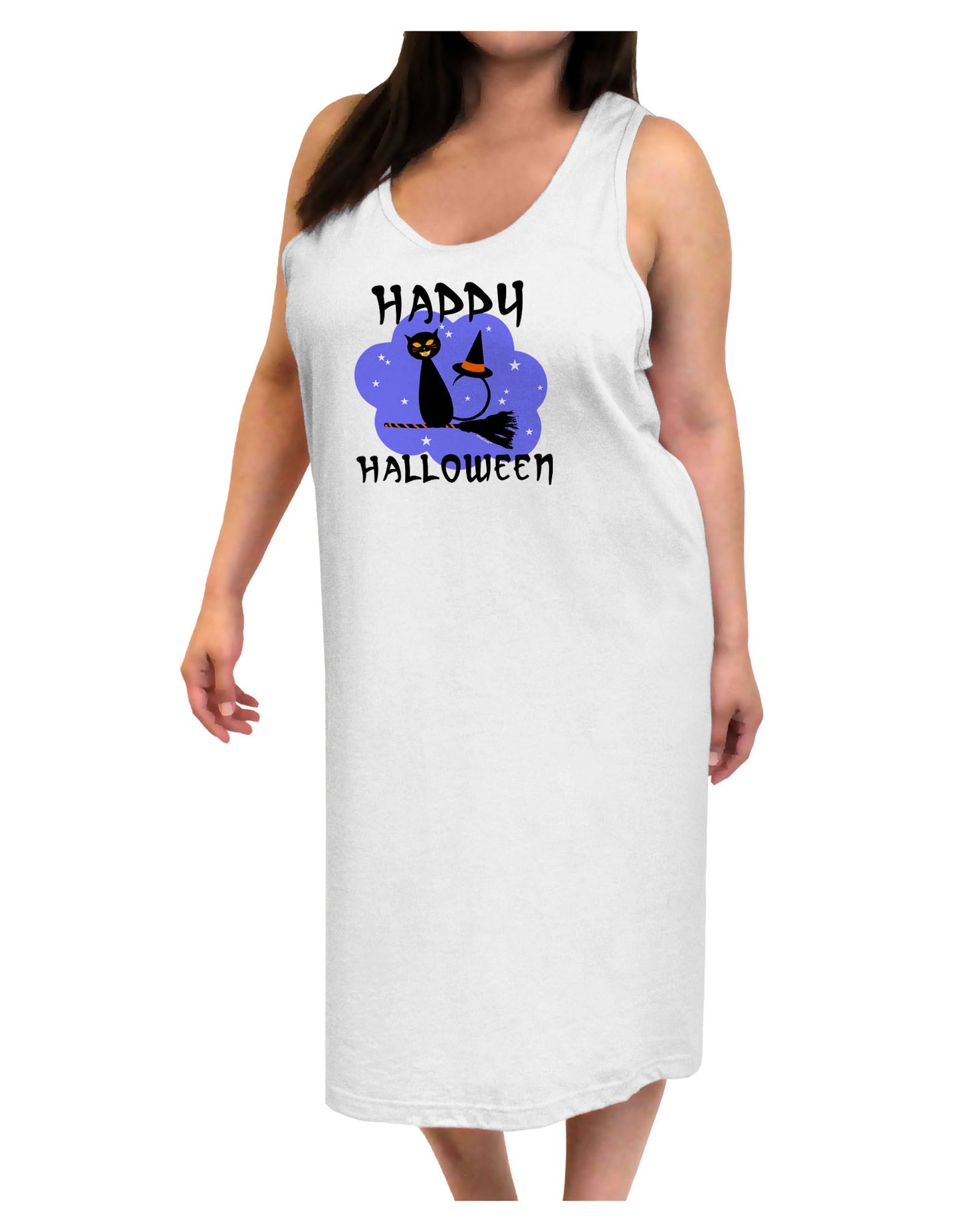 Witch Cat Adult Tank Top Dress Night Shirt-Night Shirt-TooLoud-White-One-Size-Adult-Davson Sales