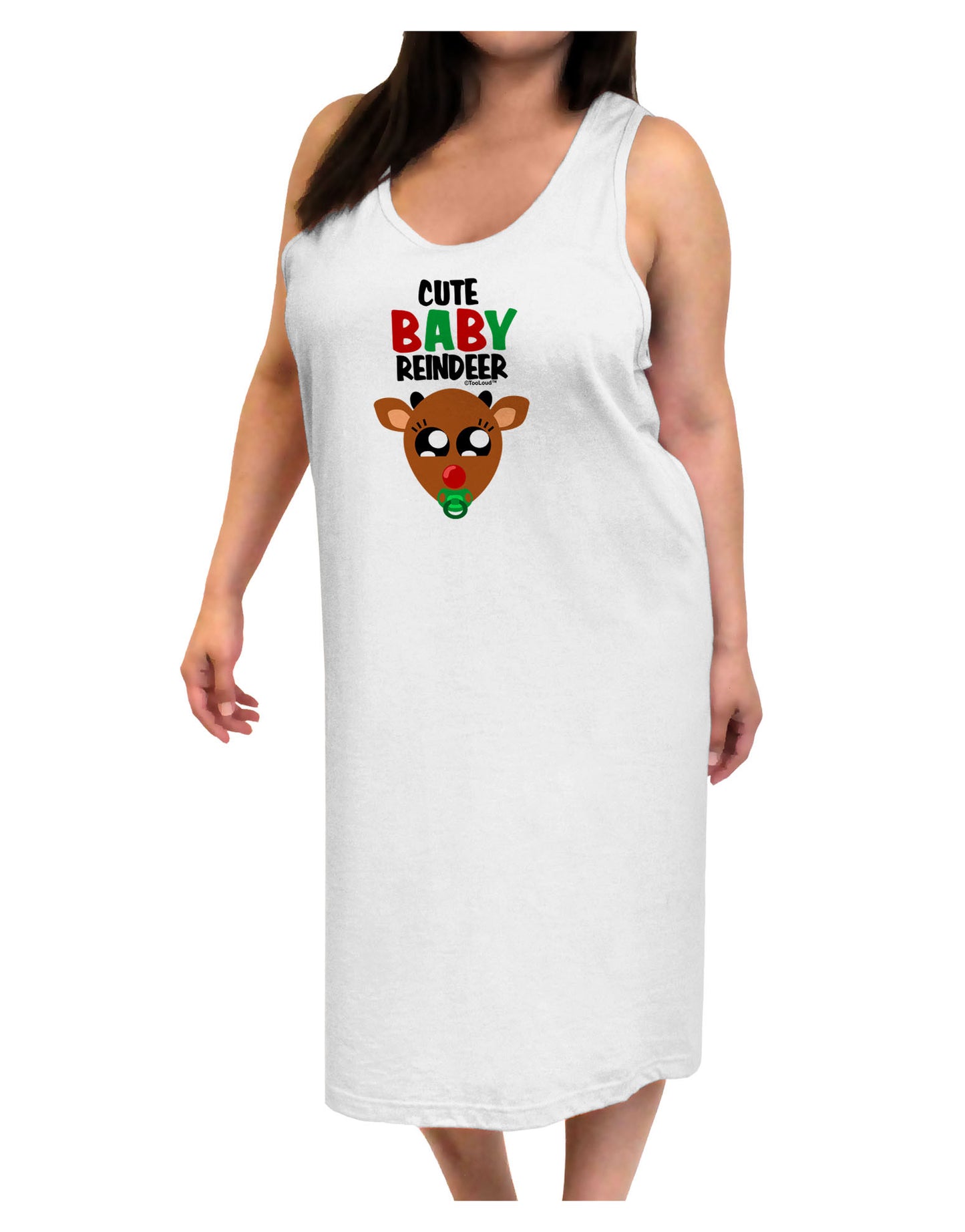 Cute Baby Reindeer Matching Deer Adult Tank Top Dress Night Shirt-Night Shirt-TooLoud-White-One-Size-Adult-Davson Sales