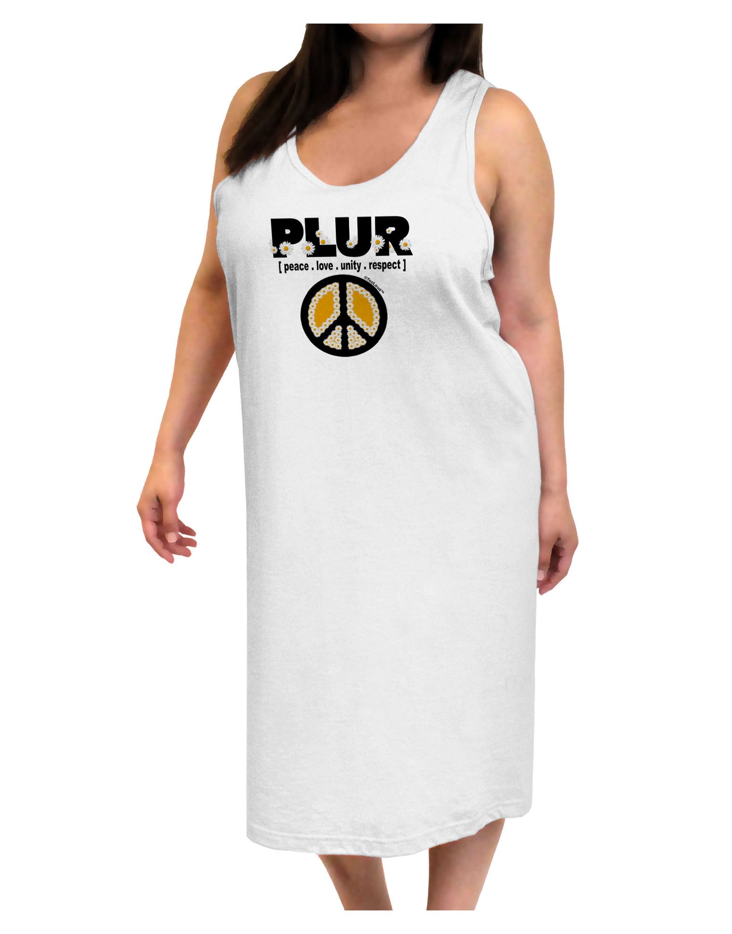 PLUR Daisies Adult Tank Top Dress Night Shirt-Night Shirt-TooLoud-White-One-Size-Adult-Davson Sales