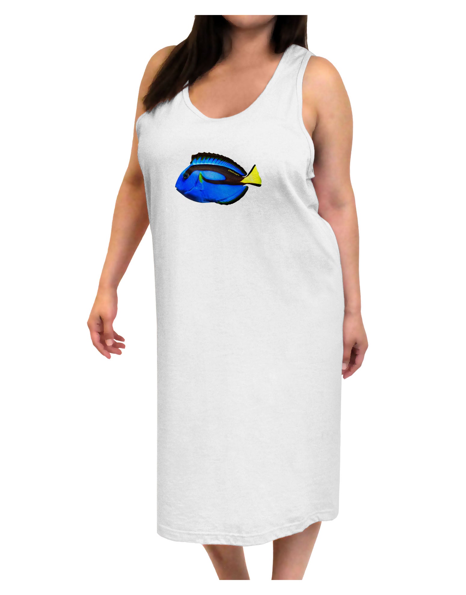 Blue Tang Fish Adult Tank Top Dress Night Shirt-Night Shirt-TooLoud-White-One-Size-Adult-Davson Sales