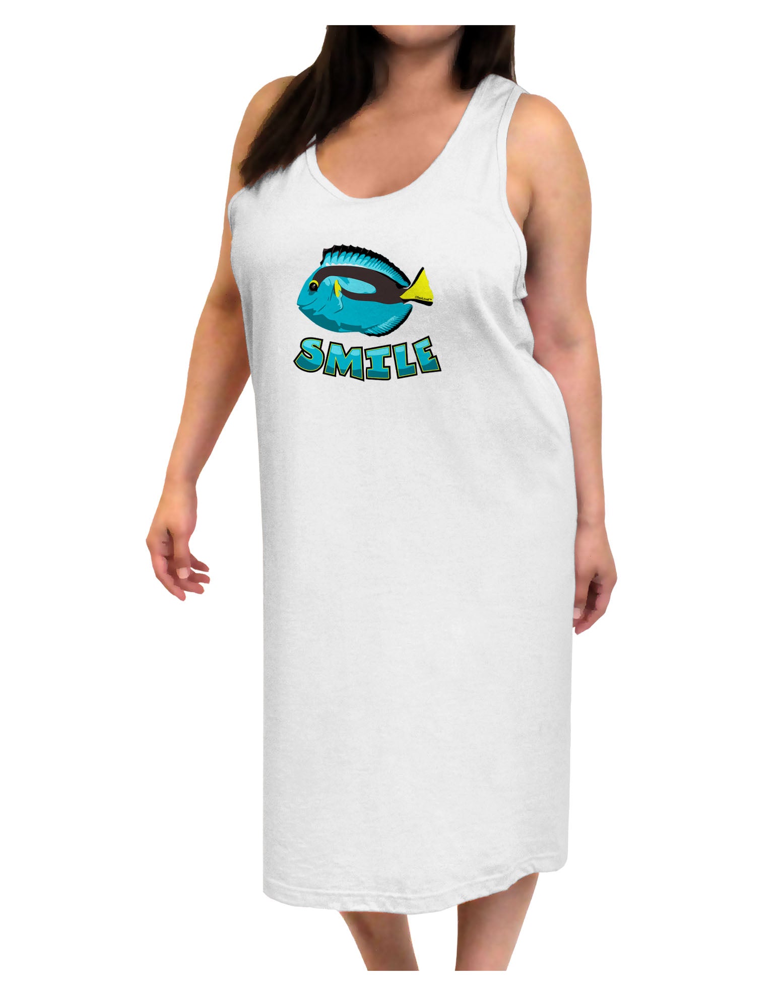Blue Tang Fish - Smile Adult Tank Top Dress Night Shirt-Night Shirt-TooLoud-White-One-Size-Adult-Davson Sales