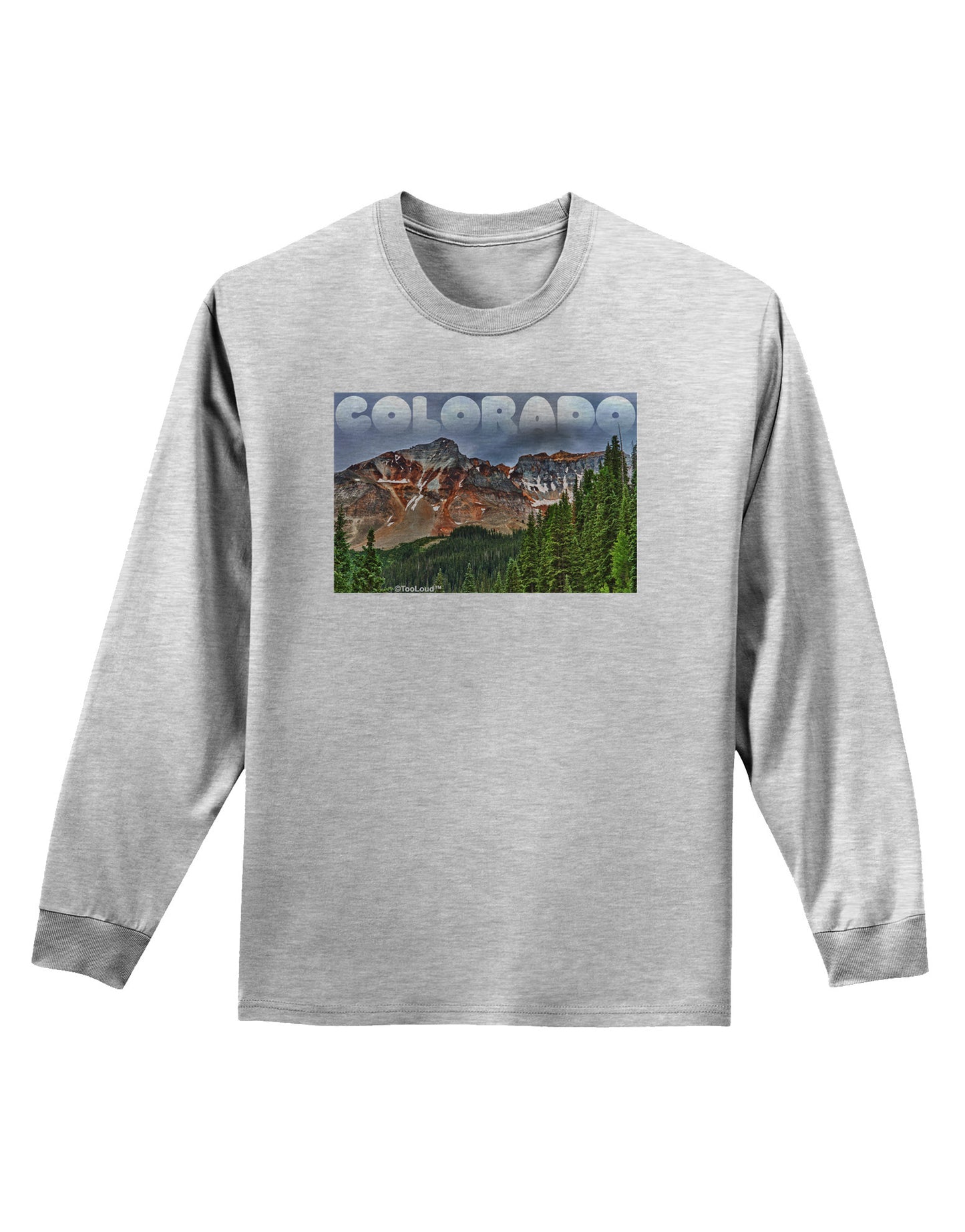 Colorado Mountains Forrest Text Adult Long Sleeve Shirt-Long Sleeve Shirt-TooLoud-AshGray-Small-Davson Sales