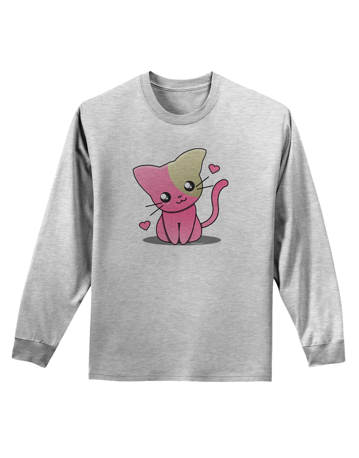Kawaii Kitty Adult Long Sleeve Shirt-Long Sleeve Shirt-TooLoud-AshGray-Small-Davson Sales