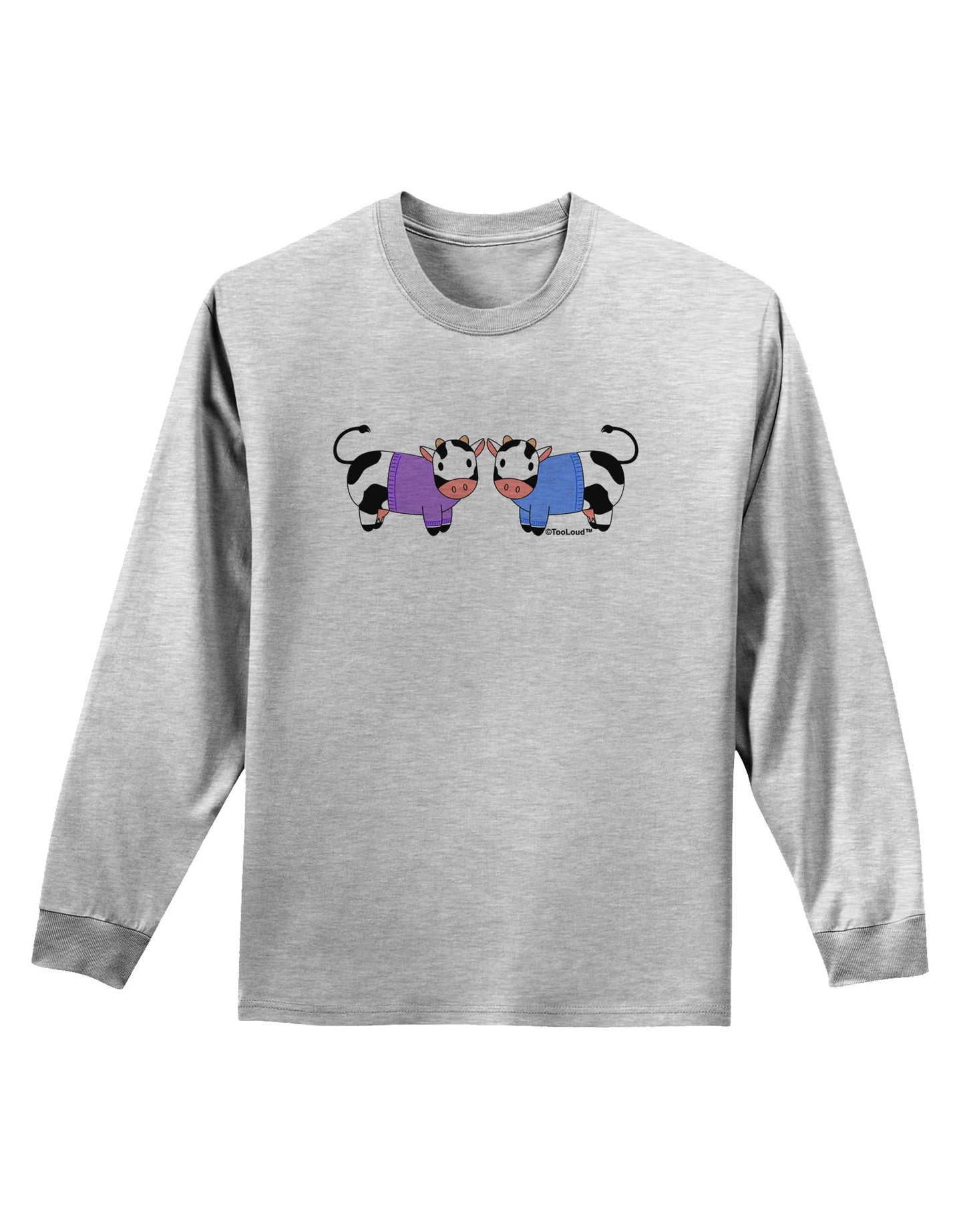 Cute Pair of Sweater Cows Adult Long Sleeve Shirt-Long Sleeve Shirt-TooLoud-AshGray-Small-Davson Sales