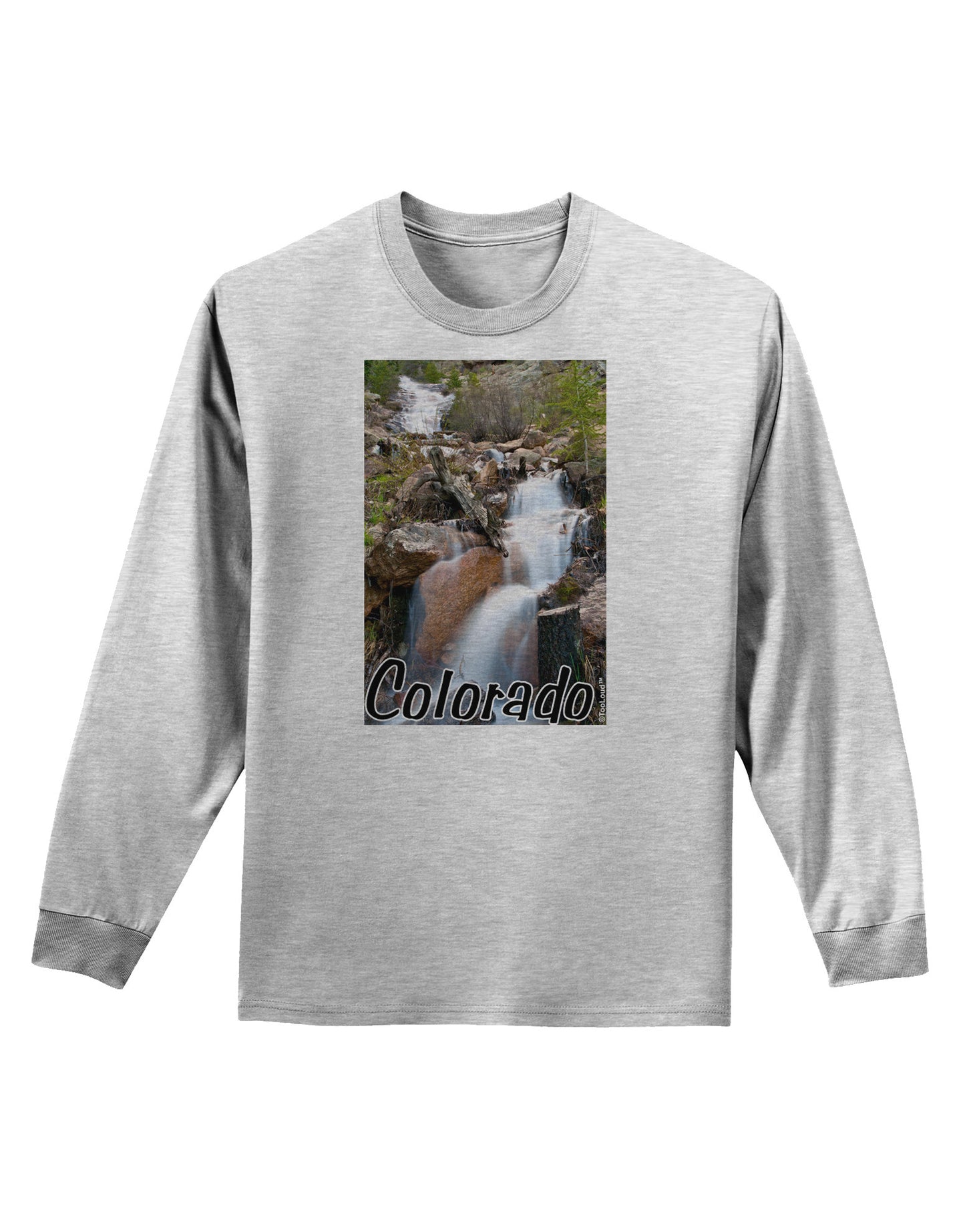 Colorado Waterfall Scene Text Adult Long Sleeve Shirt-Long Sleeve Shirt-TooLoud-AshGray-Small-Davson Sales
