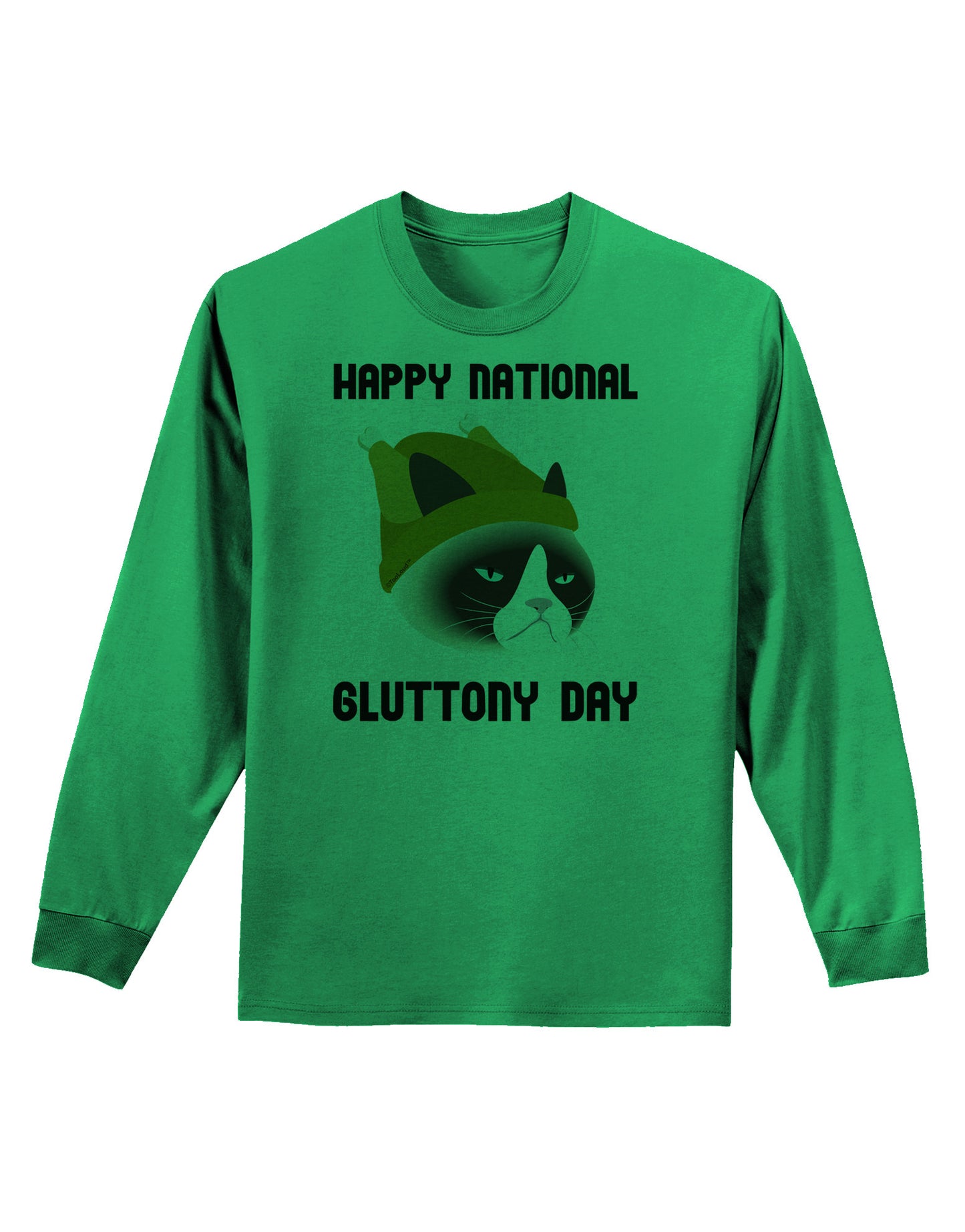 Gluttony Day Disgruntled Cat Adult Long Sleeve Shirt by-Long Sleeve Shirt-TooLoud-Kelly-Green-Small-Davson Sales