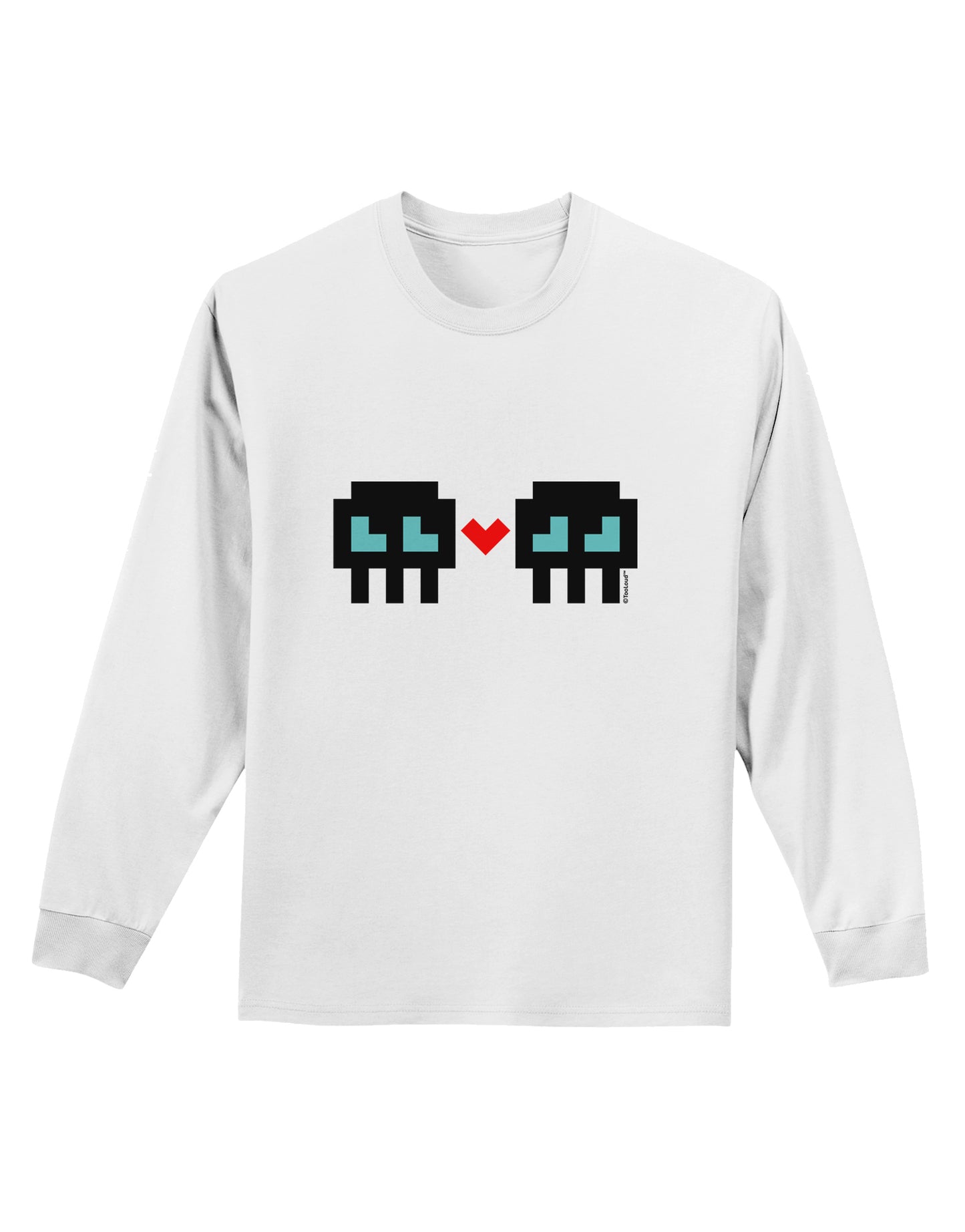 8-Bit Skull Love - Boy and Boy Adult Long Sleeve Shirt-Long Sleeve Shirt-TooLoud-White-Small-Davson Sales