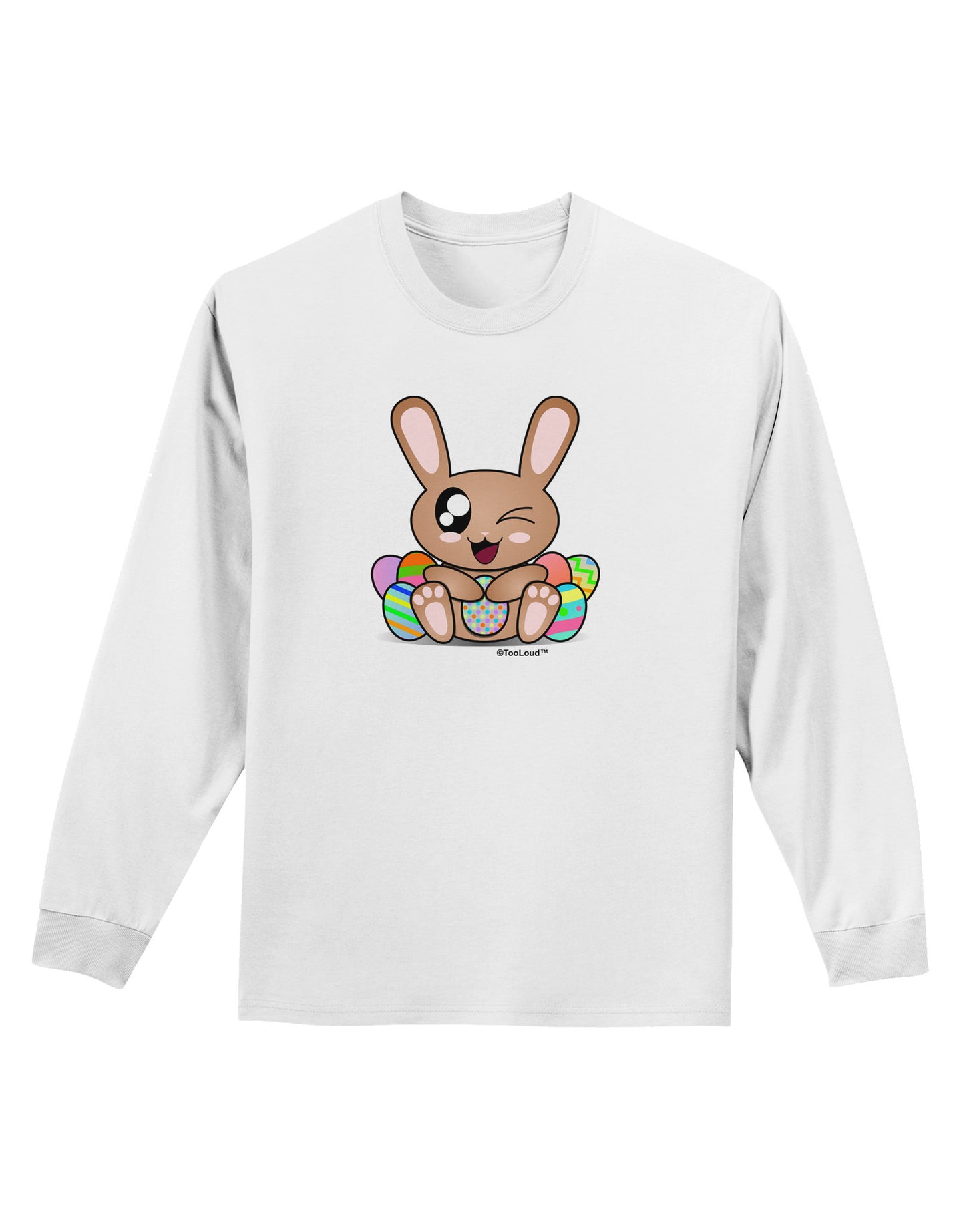 Cute Bunny with Eggs Adult Long Sleeve Shirt-Long Sleeve Shirt-TooLoud-White-Small-Davson Sales