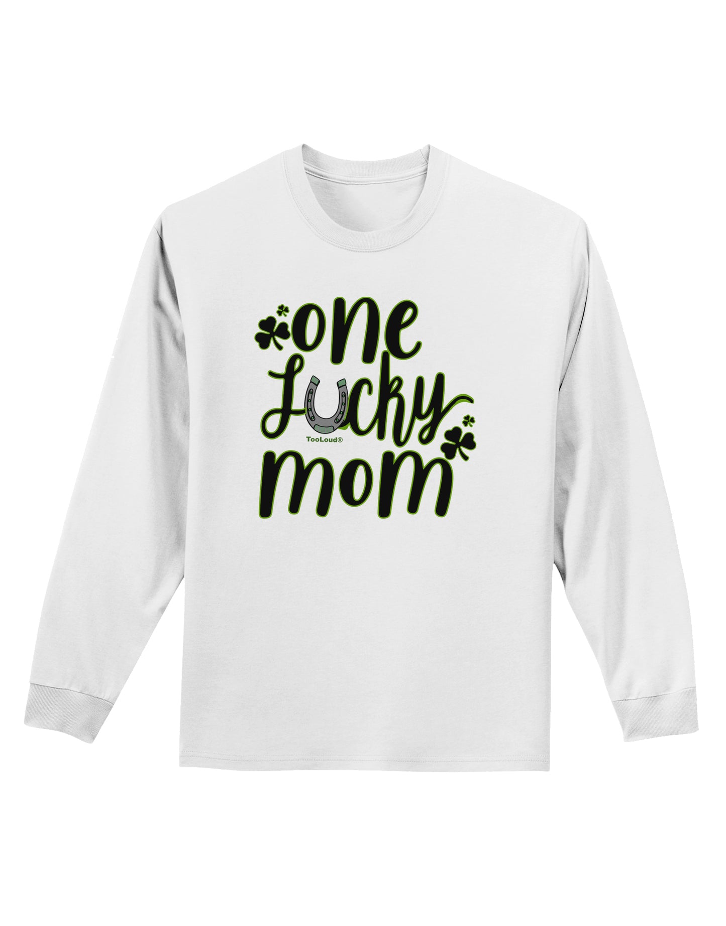 One Lucky Mom Shamrock Adult Long Sleeve Shirt-Long Sleeve Shirt-TooLoud-White-Small-Davson Sales