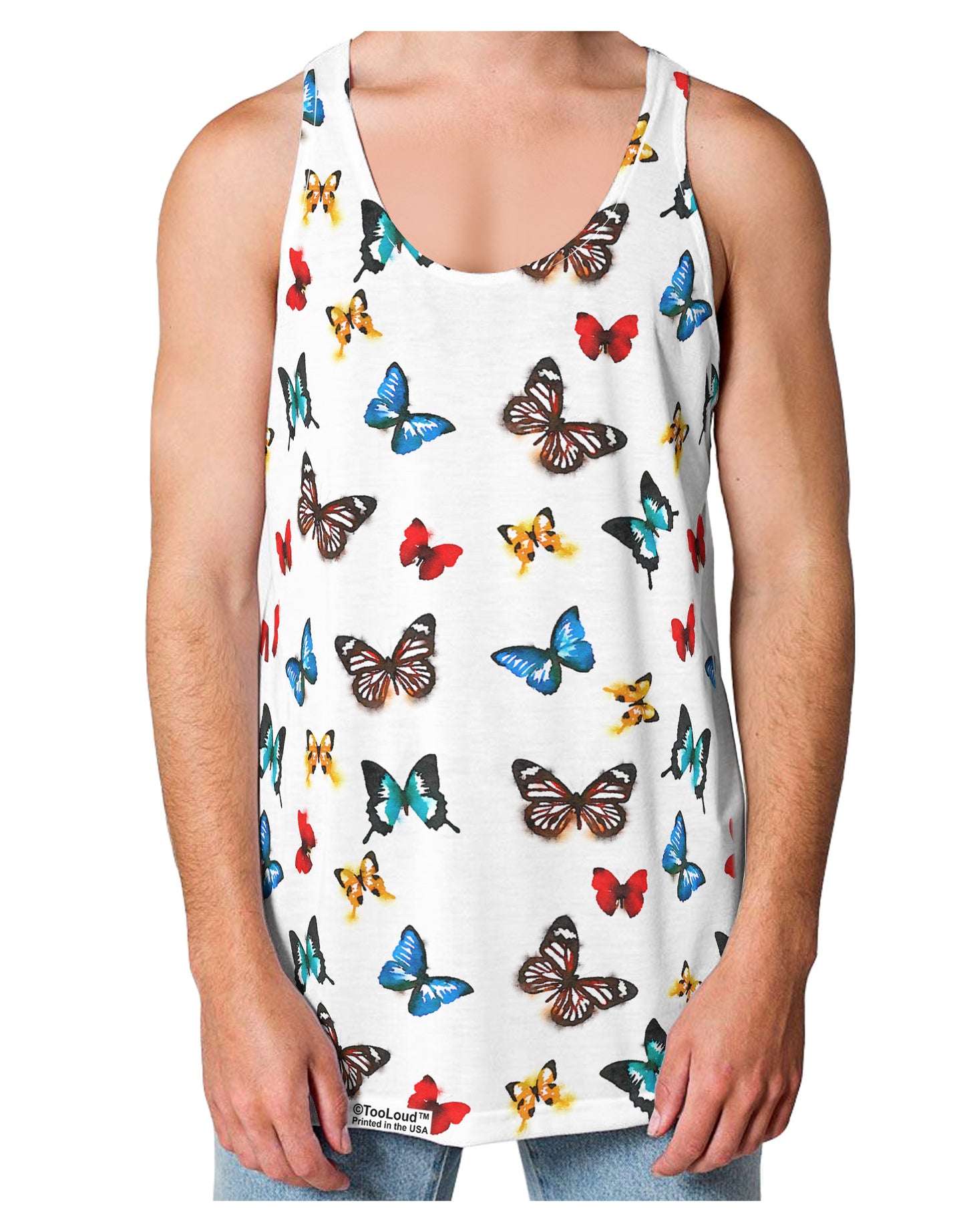 Watercolor Butterflies AOP Loose Tank Top Single Side All Over Print-Loose Tank Top-TooLoud-White-Small-Davson Sales