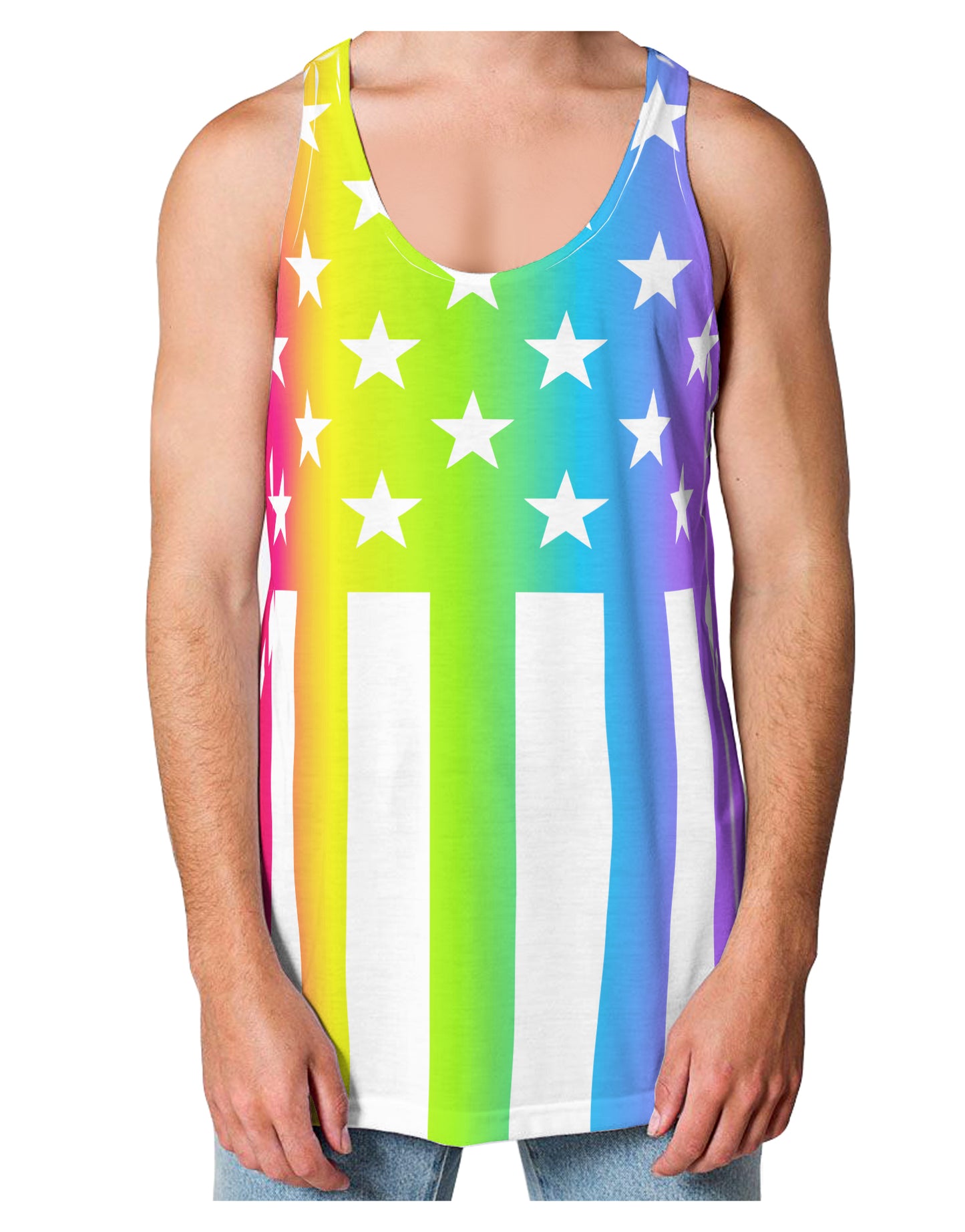 American Pride - Rainbow Stars and Stripes Loose Tank Top Dual Sided All Over Print-Loose Tank Top-TooLoud-White-Small-Davson Sales