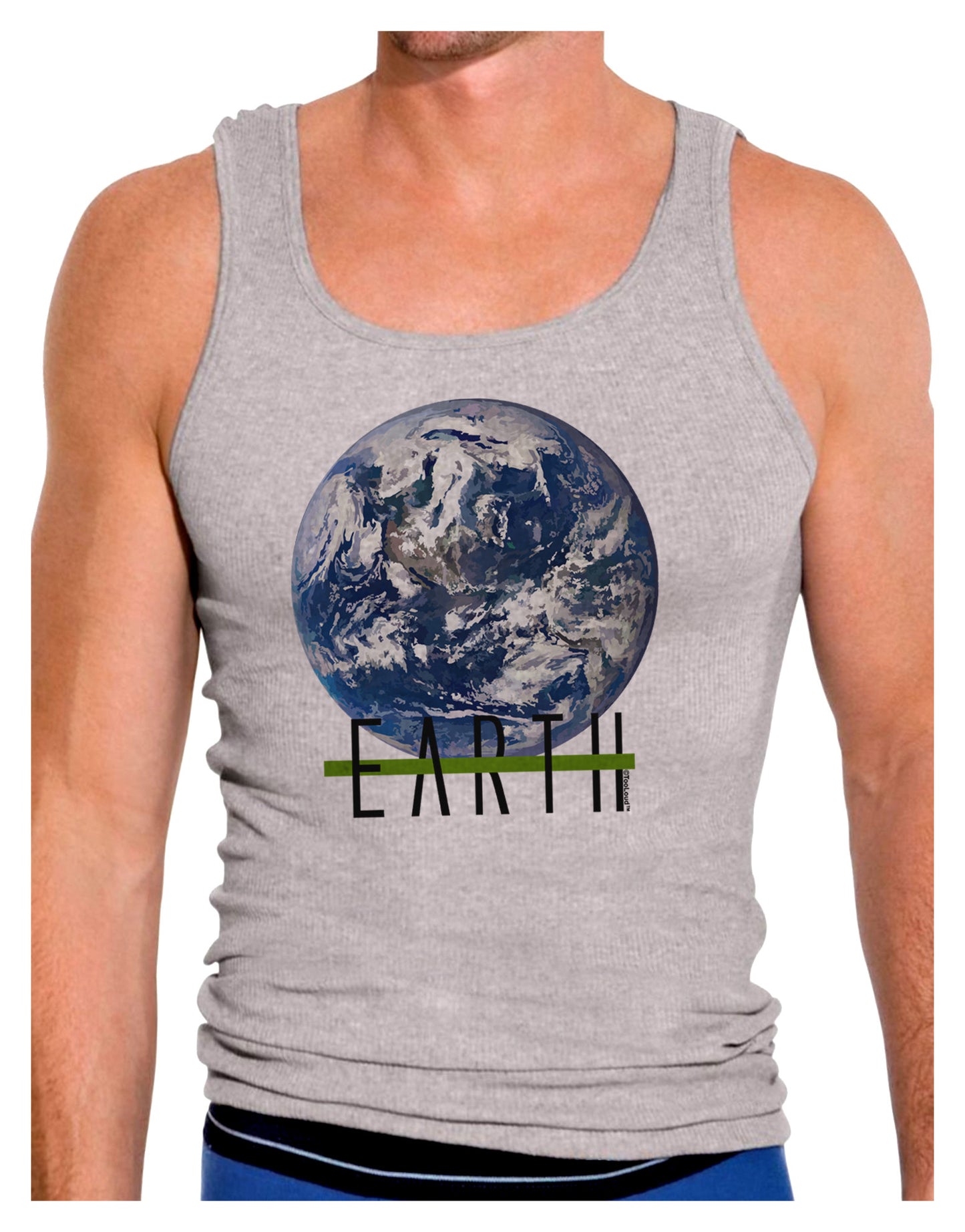 Planet Earth Text Mens Ribbed Tank Top-Mens Ribbed Tank Top-TooLoud-Heather-Gray-Small-Davson Sales