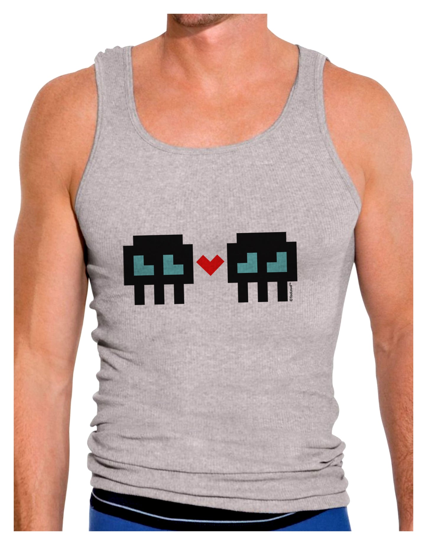 8-Bit Skull Love - Boy and Boy Mens Ribbed Tank Top-Mens Ribbed Tank Top-TooLoud-Heather-Gray-Small-Davson Sales