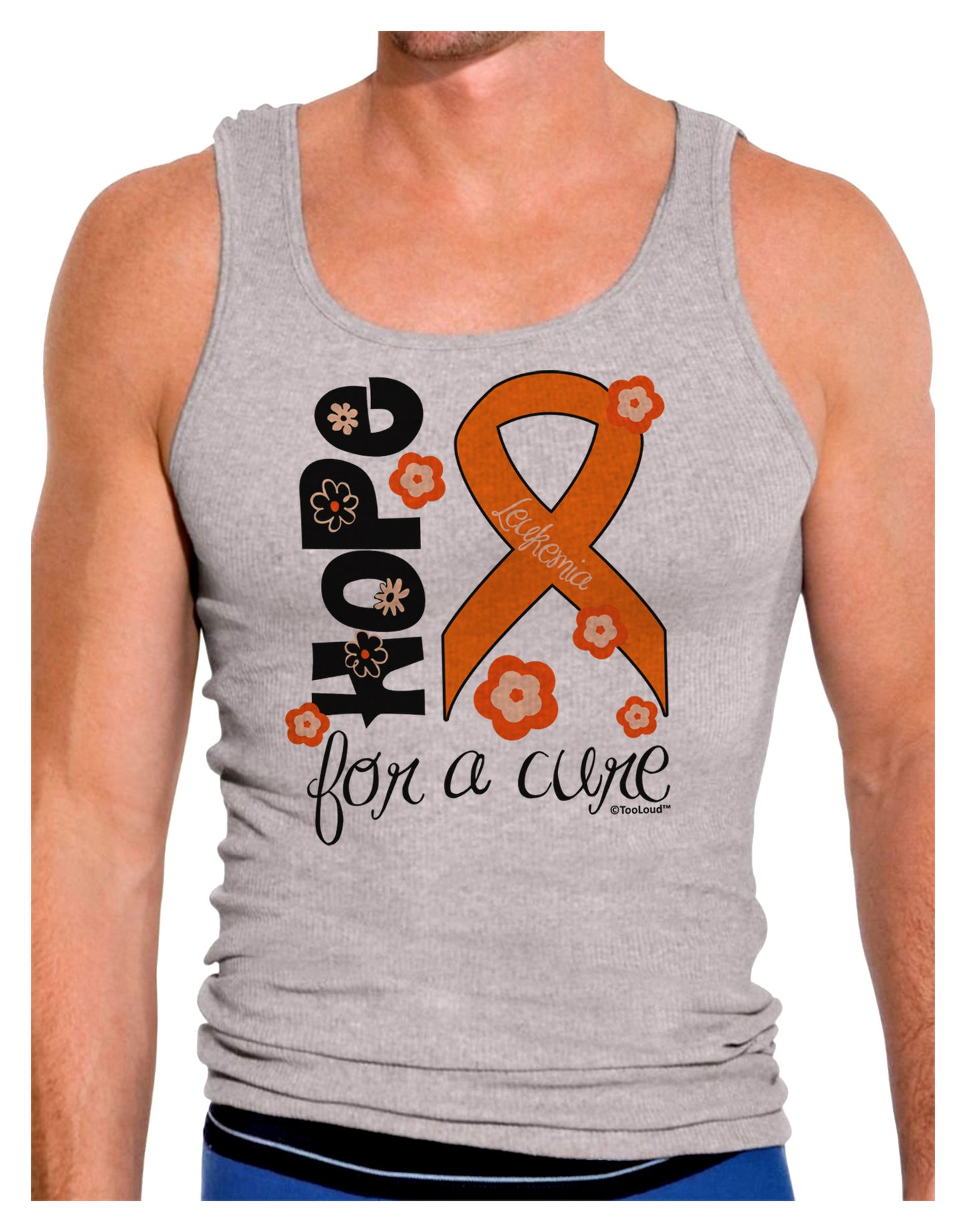 Hope for a Cure - Orange Ribbon Leukemia - Flowers Mens Ribbed Tank Top-Mens Ribbed Tank Top-TooLoud-Heather-Gray-Small-Davson Sales