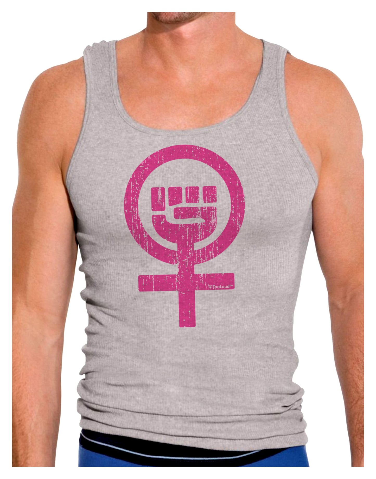 Pink Distressed Feminism Symbol Mens Ribbed Tank Top-Mens Ribbed Tank Top-TooLoud-Heather-Gray-Small-Davson Sales