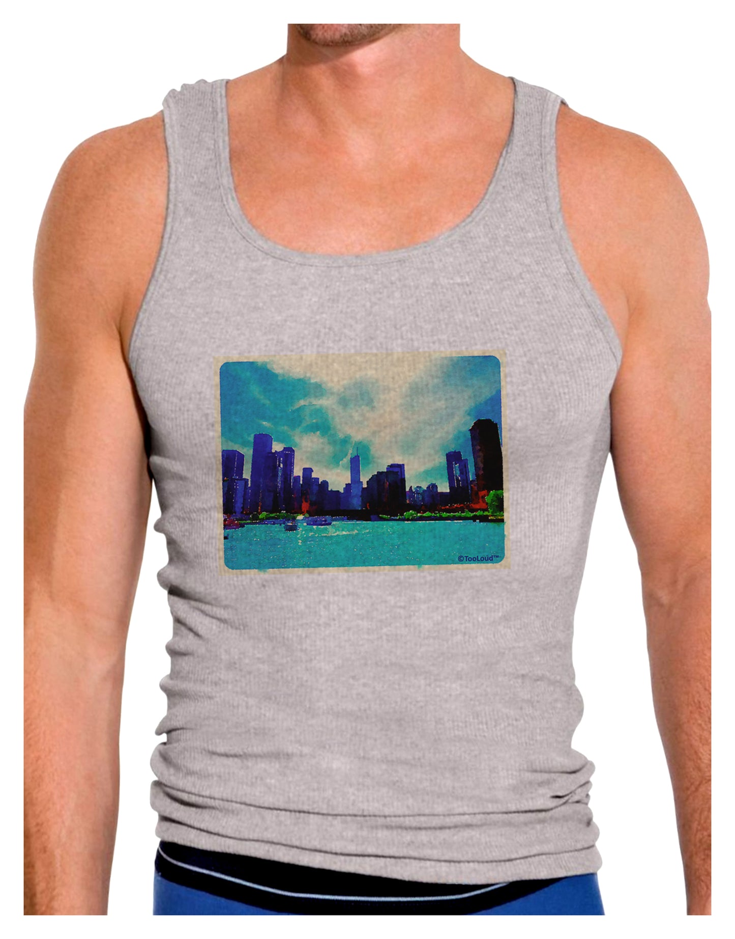 Chicago Skyline Watercolor Mens Ribbed Tank Top-Mens Ribbed Tank Top-TooLoud-Heather-Gray-Small-Davson Sales