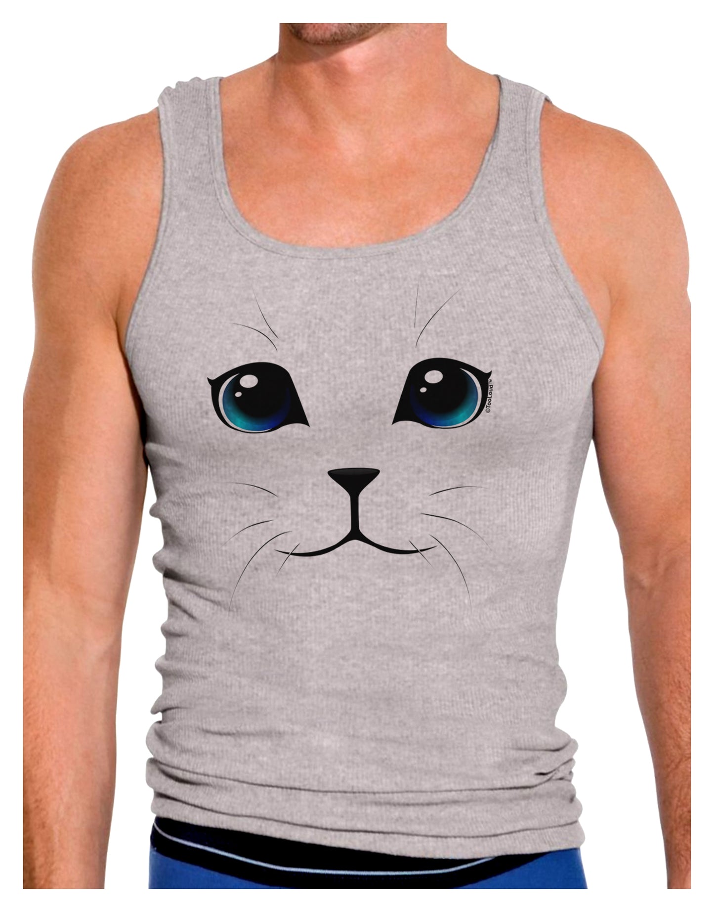 Blue-Eyed Cute Cat Face Mens Ribbed Tank Top-Mens Ribbed Tank Top-TooLoud-Heather-Gray-Small-Davson Sales