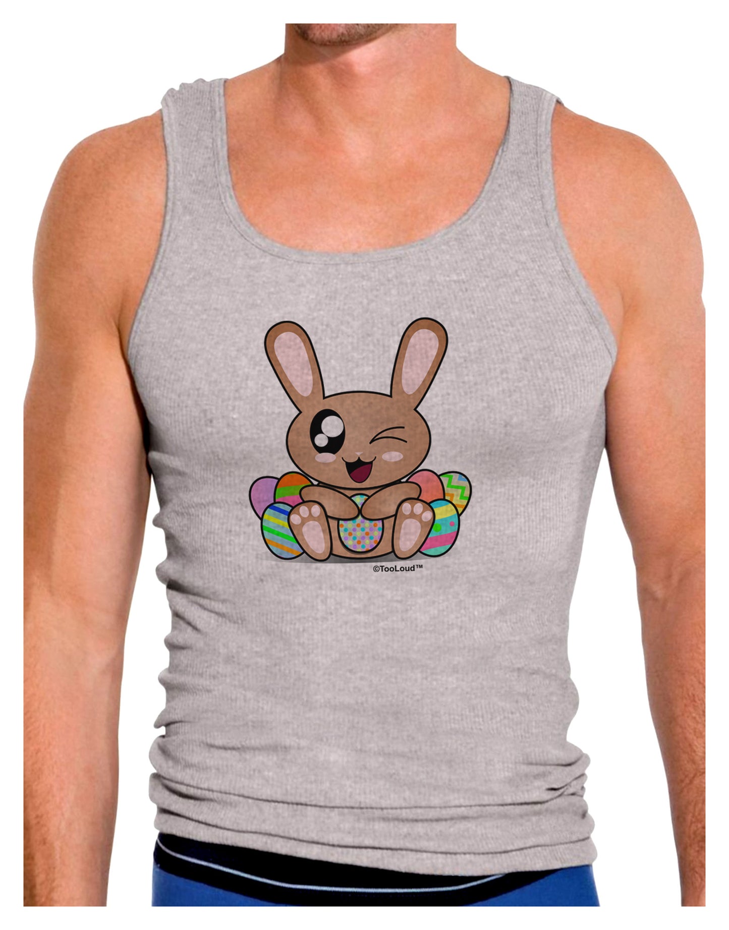 Cute Bunny with Eggs Mens Ribbed Tank Top-Mens Ribbed Tank Top-TooLoud-Heather-Gray-Small-Davson Sales