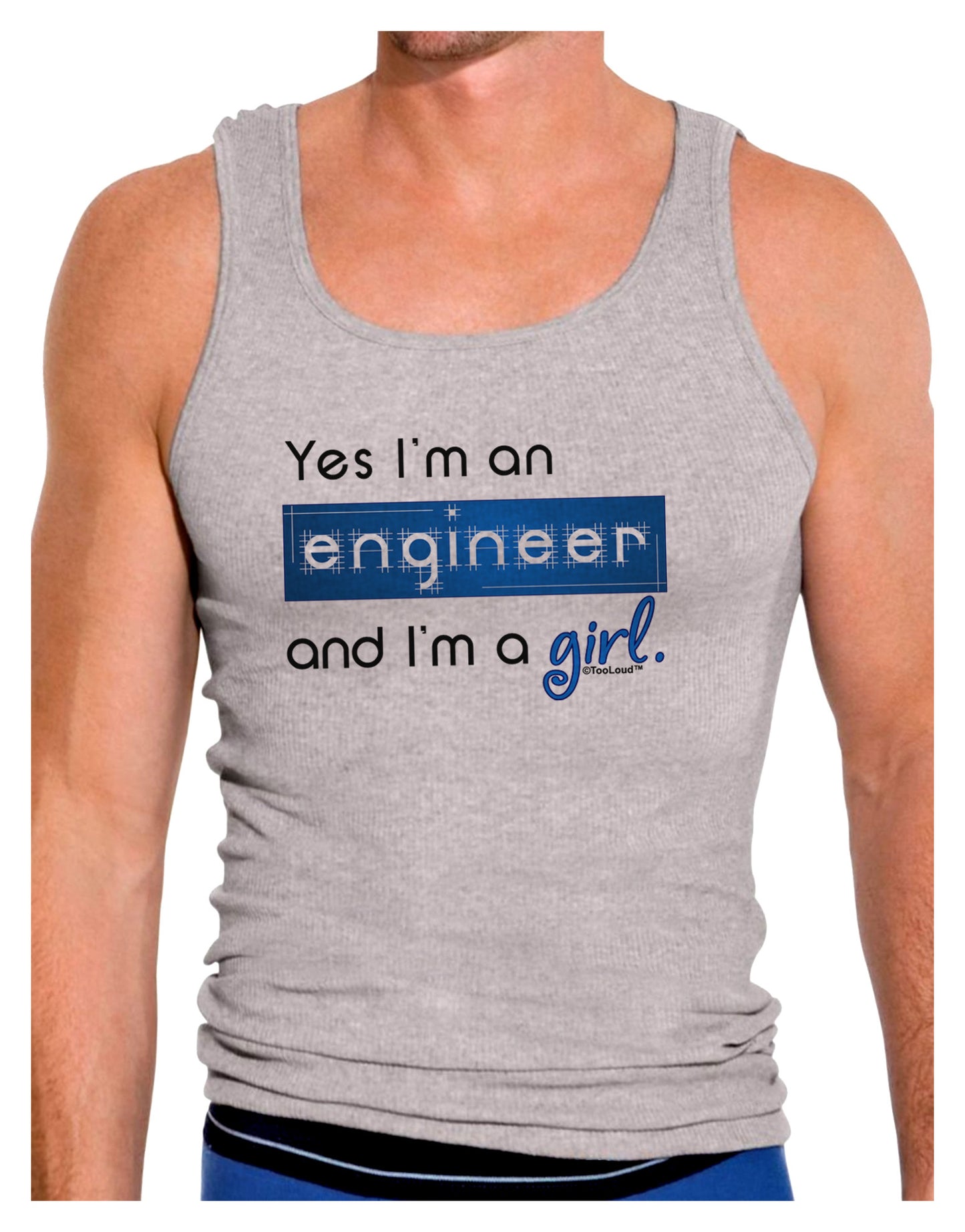 TooLoud Yes I am a Engineer Girl Mens Ribbed Tank Top-Mens Ribbed Tank Top-TooLoud-Heather-Gray-Small-Davson Sales