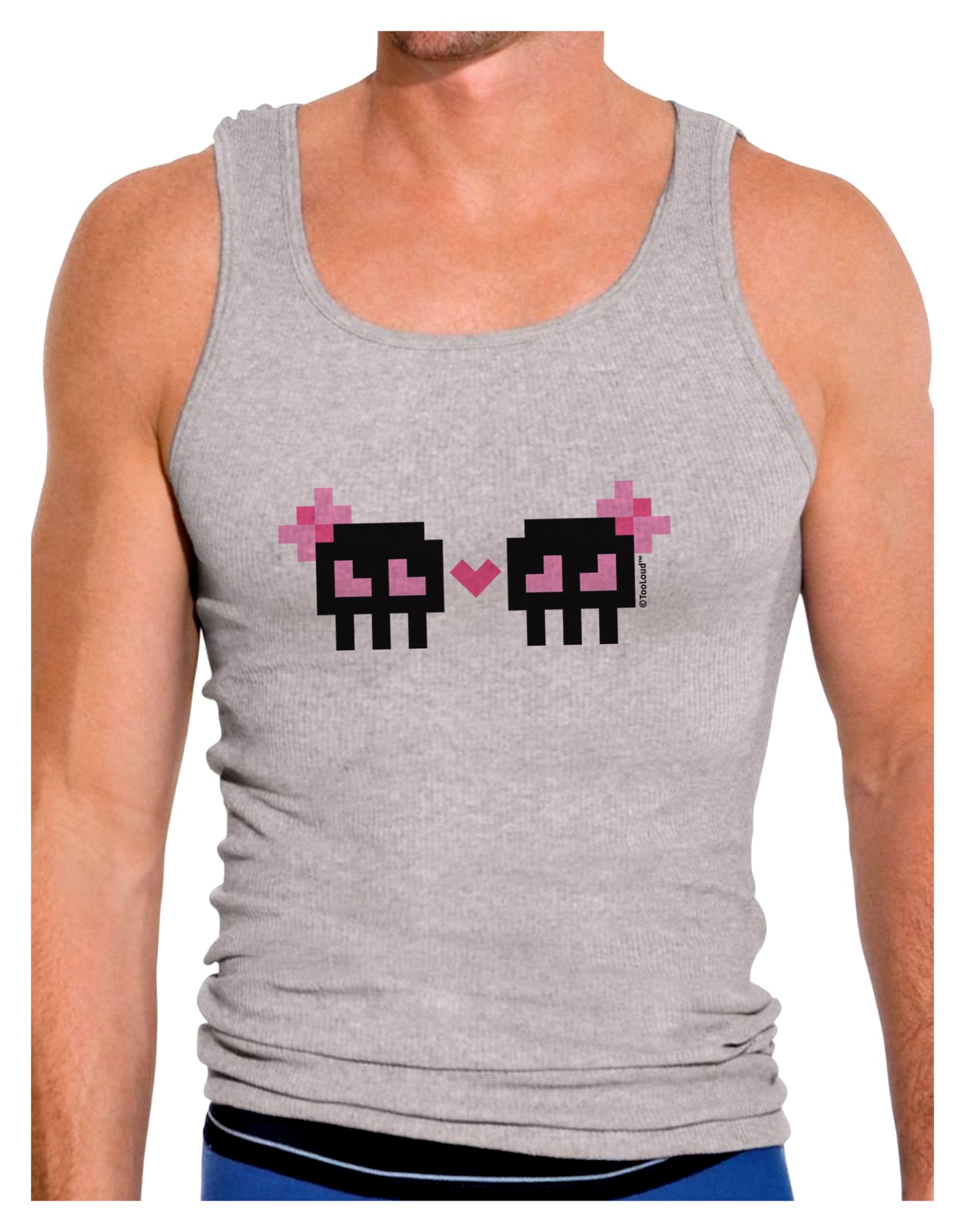 8-Bit Skull Love - Girl and Girl Mens Ribbed Tank Top-Mens Ribbed Tank Top-TooLoud-Heather-Gray-Small-Davson Sales