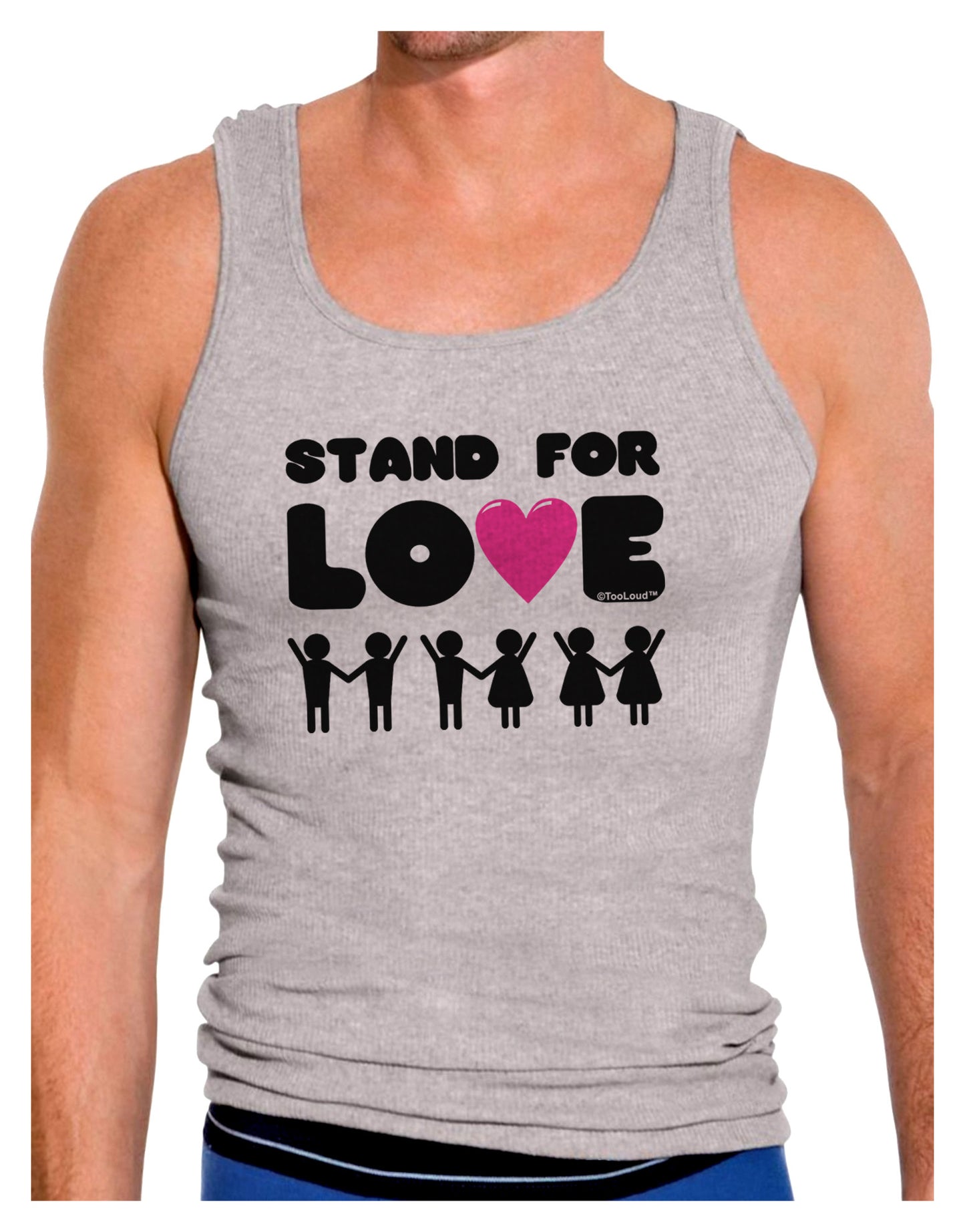 Stand For Love Pink Heart Mens Ribbed Tank Top-Mens Ribbed Tank Top-TooLoud-Heather-Gray-Small-Davson Sales