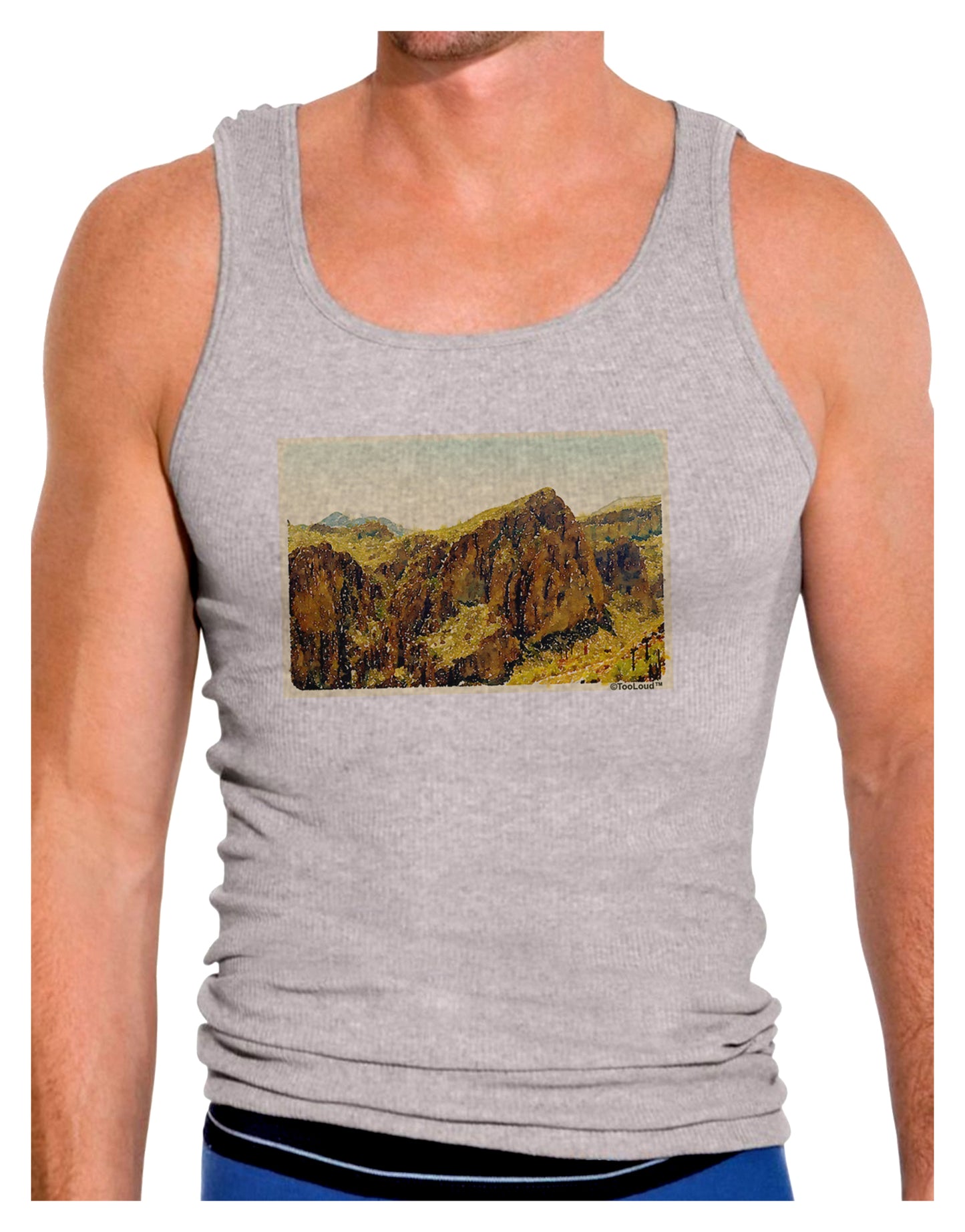 Arizona Mountains Watercolor Mens Ribbed Tank Top-Mens Ribbed Tank Top-TooLoud-Heather-Gray-Small-Davson Sales
