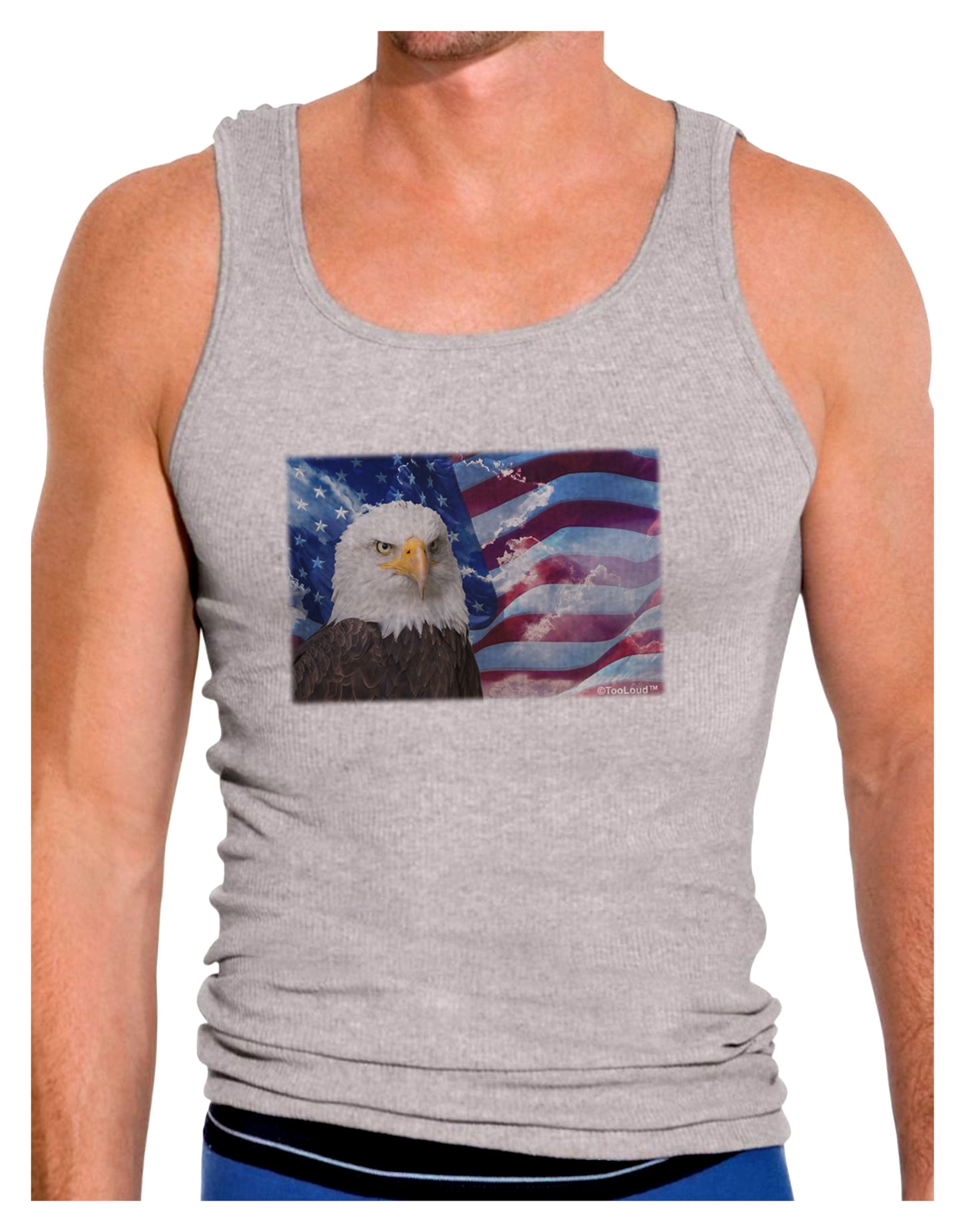 All American Eagle Mens Ribbed Tank Top-Mens Ribbed Tank Top-TooLoud-Heather-Gray-Small-Davson Sales
