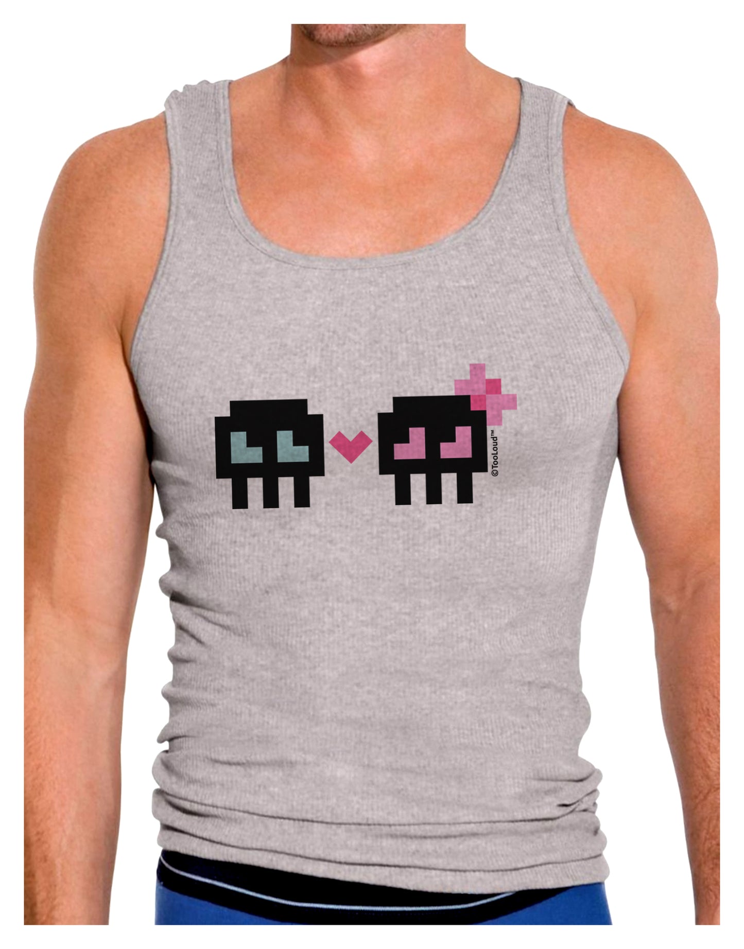 8-Bit Skull Love - Boy and Girl Mens Ribbed Tank Top-Mens Ribbed Tank Top-TooLoud-Heather-Gray-Small-Davson Sales