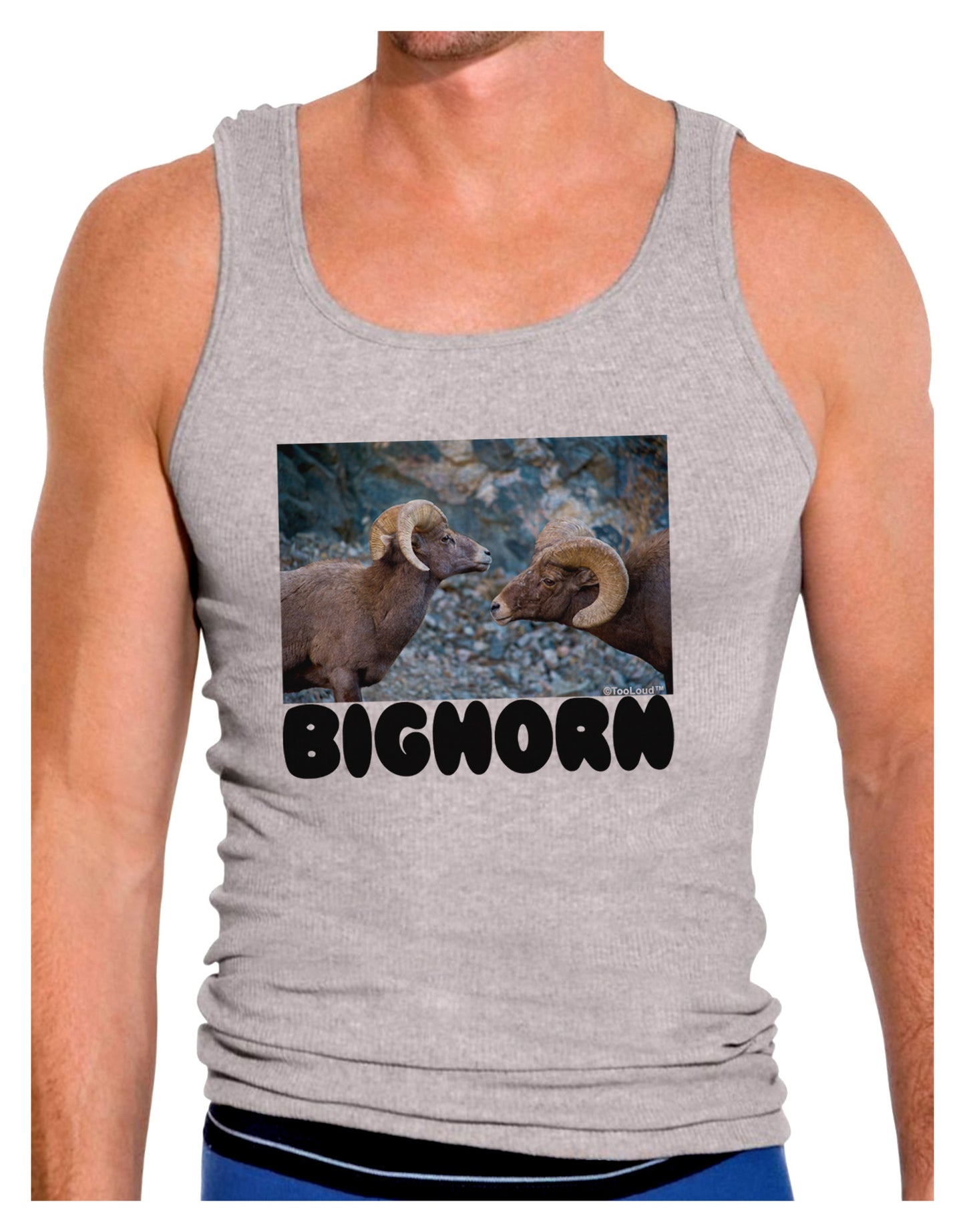 TooLoud Two Bighorn Rams Text Mens Ribbed Tank Top-Mens Ribbed Tank Top-TooLoud-Heather-Gray-Small-Davson Sales
