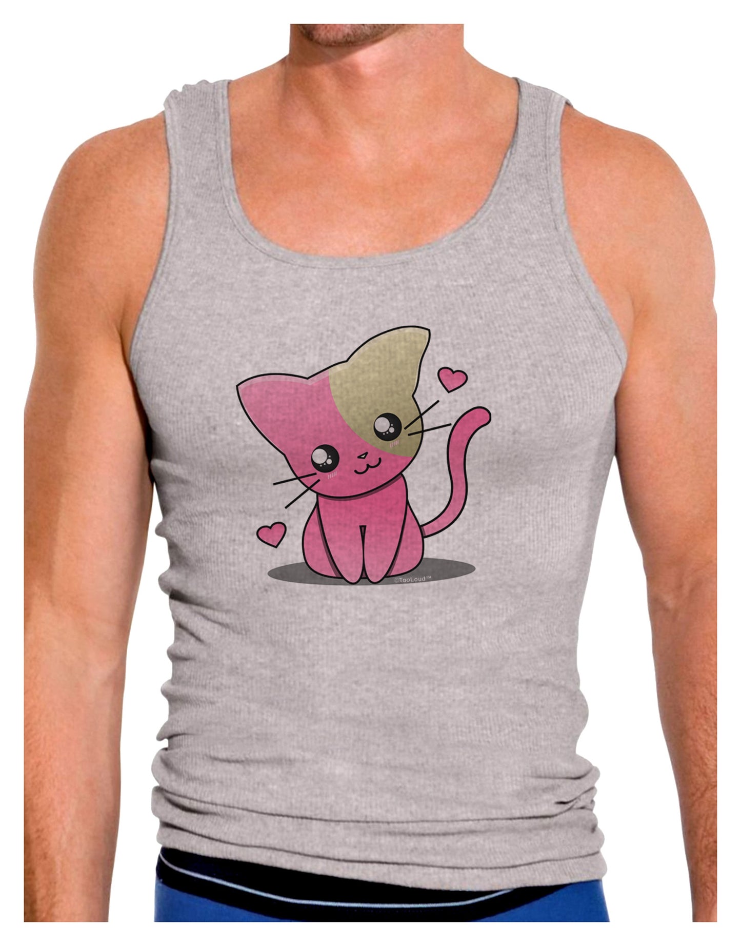 Kawaii Kitty Mens Ribbed Tank Top-Mens Ribbed Tank Top-TooLoud-Heather-Gray-Small-Davson Sales