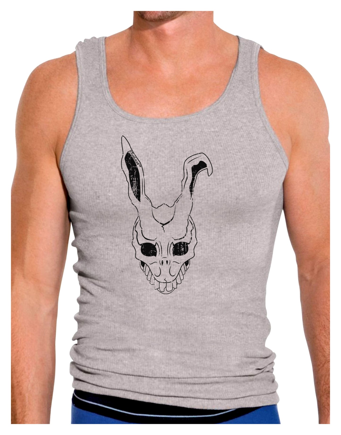 Scary Bunny Face White Distressed Mens Ribbed Tank Top-Mens Ribbed Tank Top-TooLoud-Heather-Gray-Small-Davson Sales