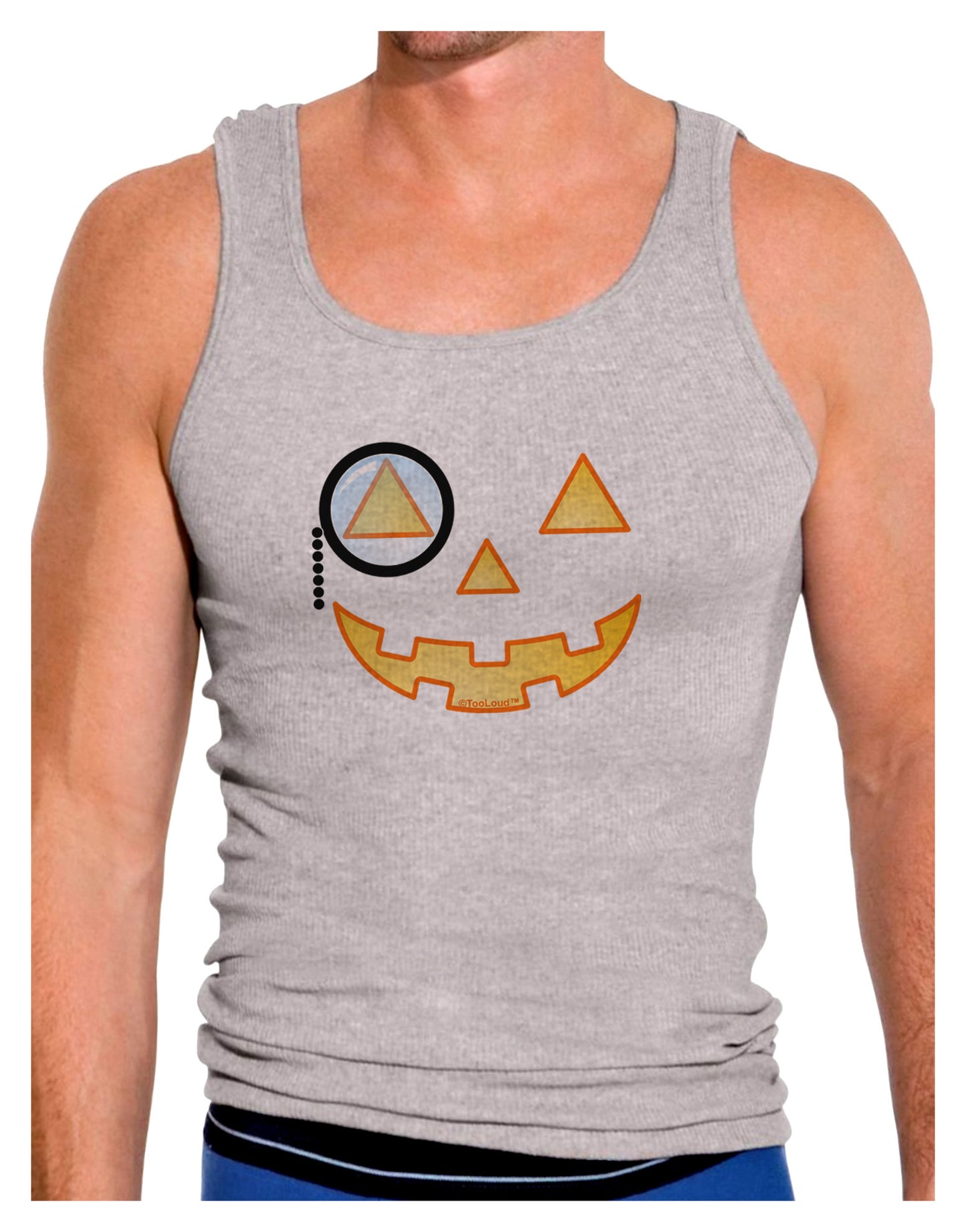 Monocle Jack-o-Lantern Color Mens Ribbed Tank Top-Mens Ribbed Tank Top-TooLoud-Heather-Gray-Small-Davson Sales