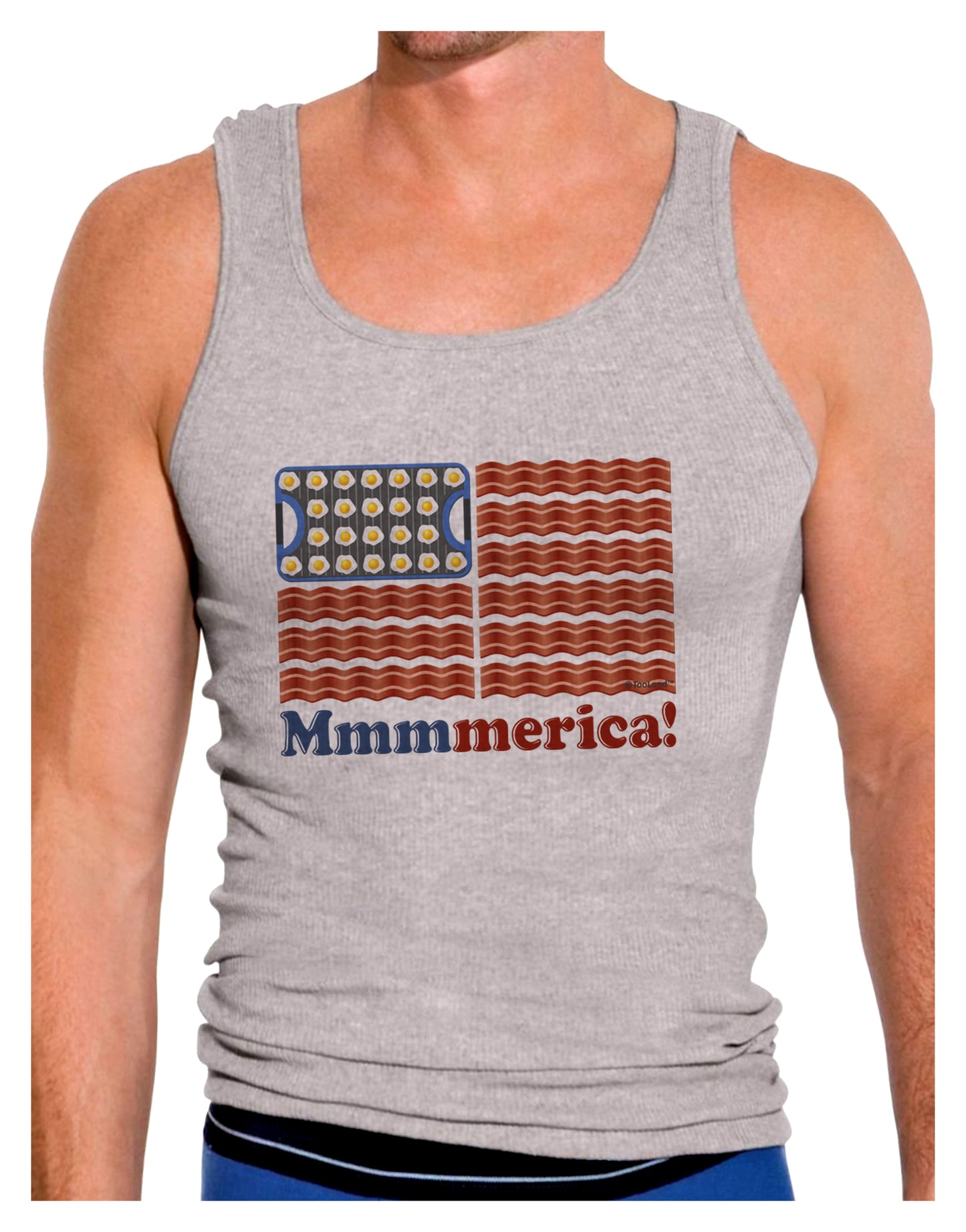 American Breakfast Flag - Bacon and Eggs - Mmmmerica Mens Ribbed Tank Top-Mens Ribbed Tank Top-TooLoud-Heather-Gray-Small-Davson Sales