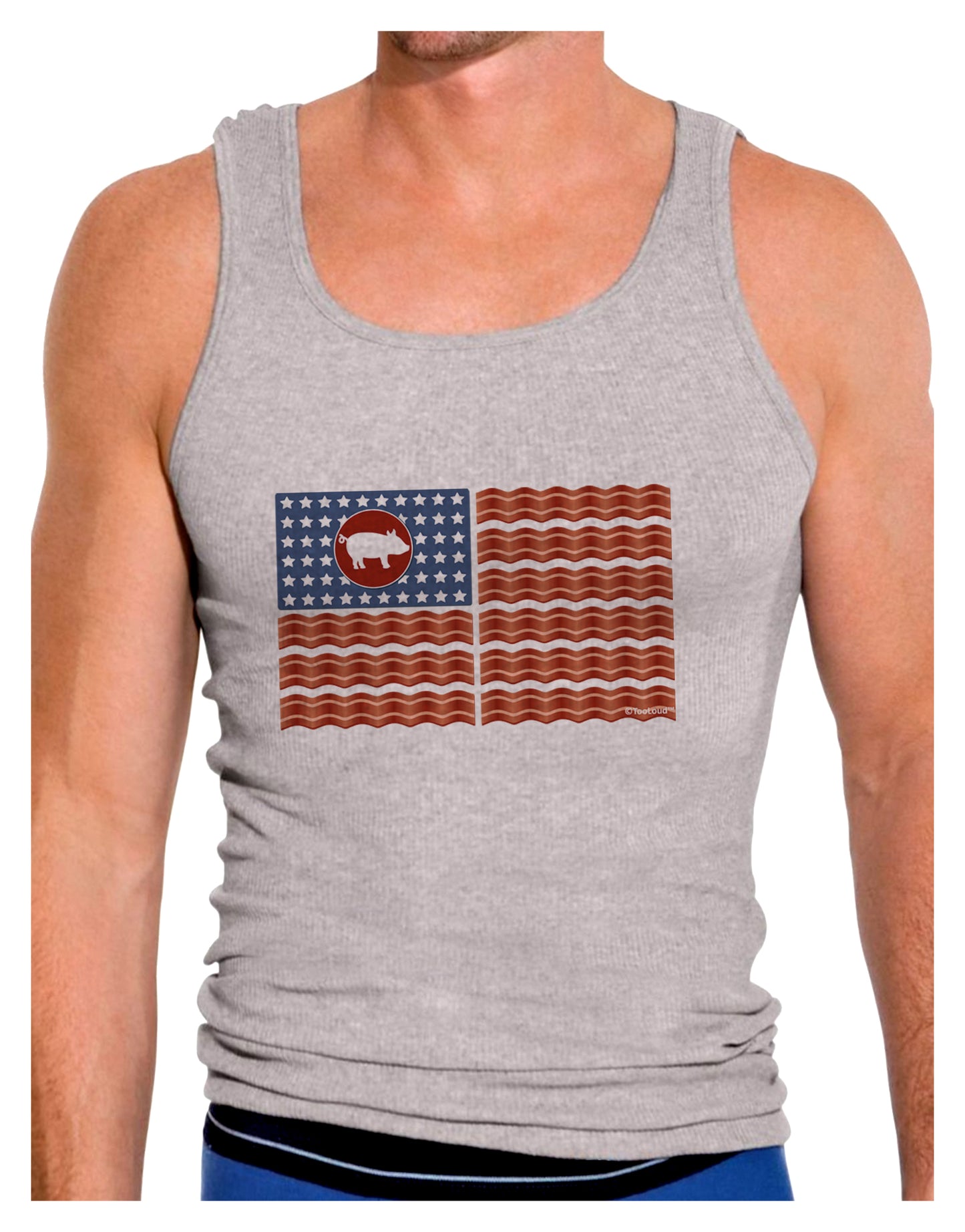 American Bacon Flag Mens Ribbed Tank Top-Mens Ribbed Tank Top-TooLoud-Heather-Gray-Small-Davson Sales
