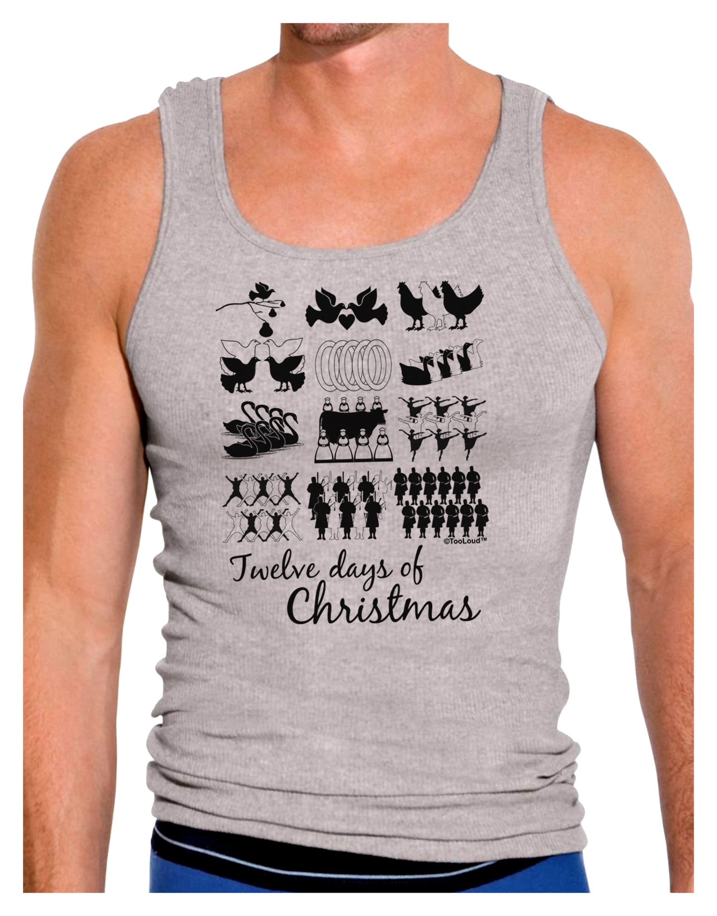 TooLoud Twelve Days of Christmas Text Mens Ribbed Tank Top-Mens Ribbed Tank Top-TooLoud-Heather-Gray-Small-Davson Sales