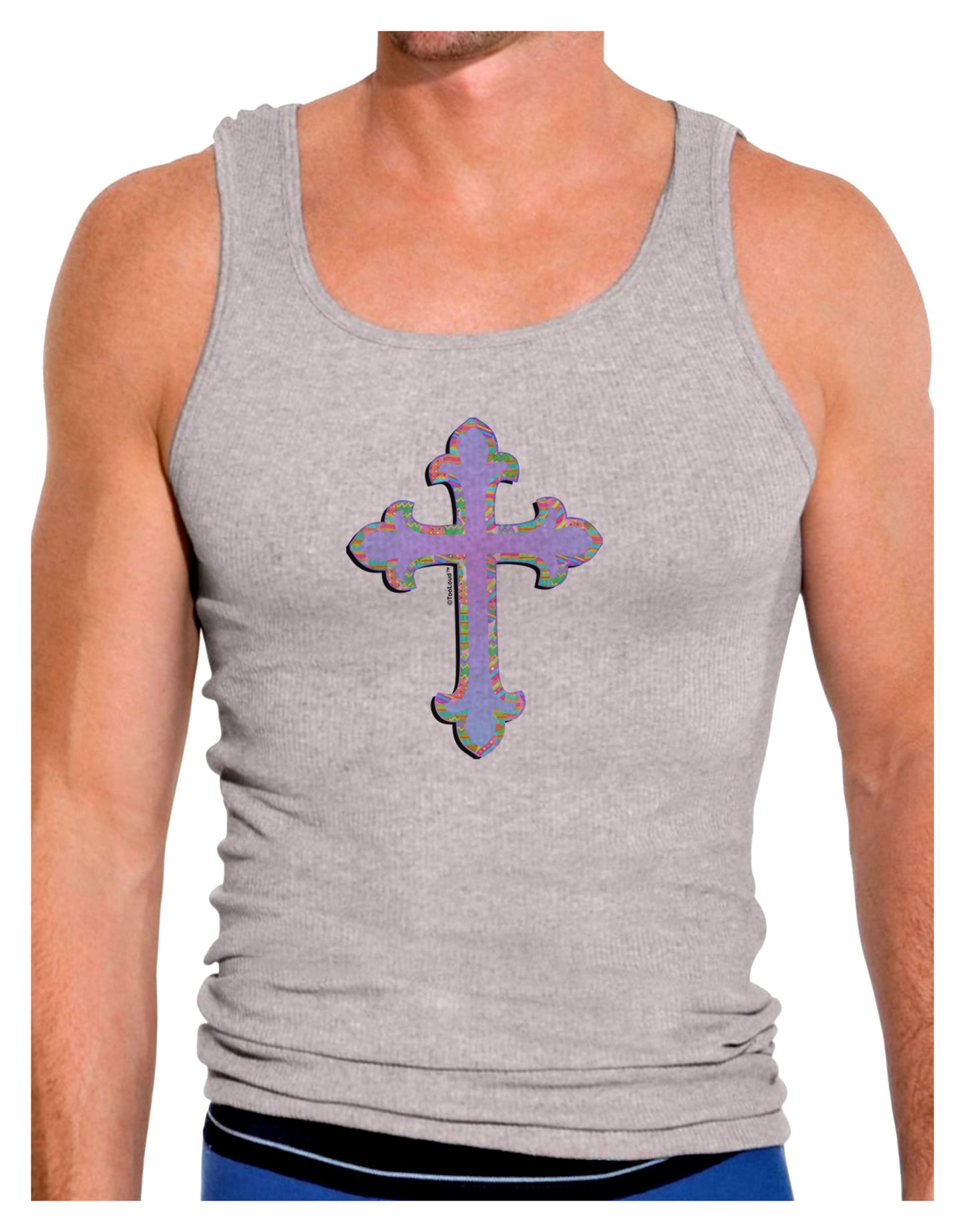 Easter Color Cross Mens Ribbed Tank Top-Mens Ribbed Tank Top-TooLoud-Heather-Gray-Small-Davson Sales