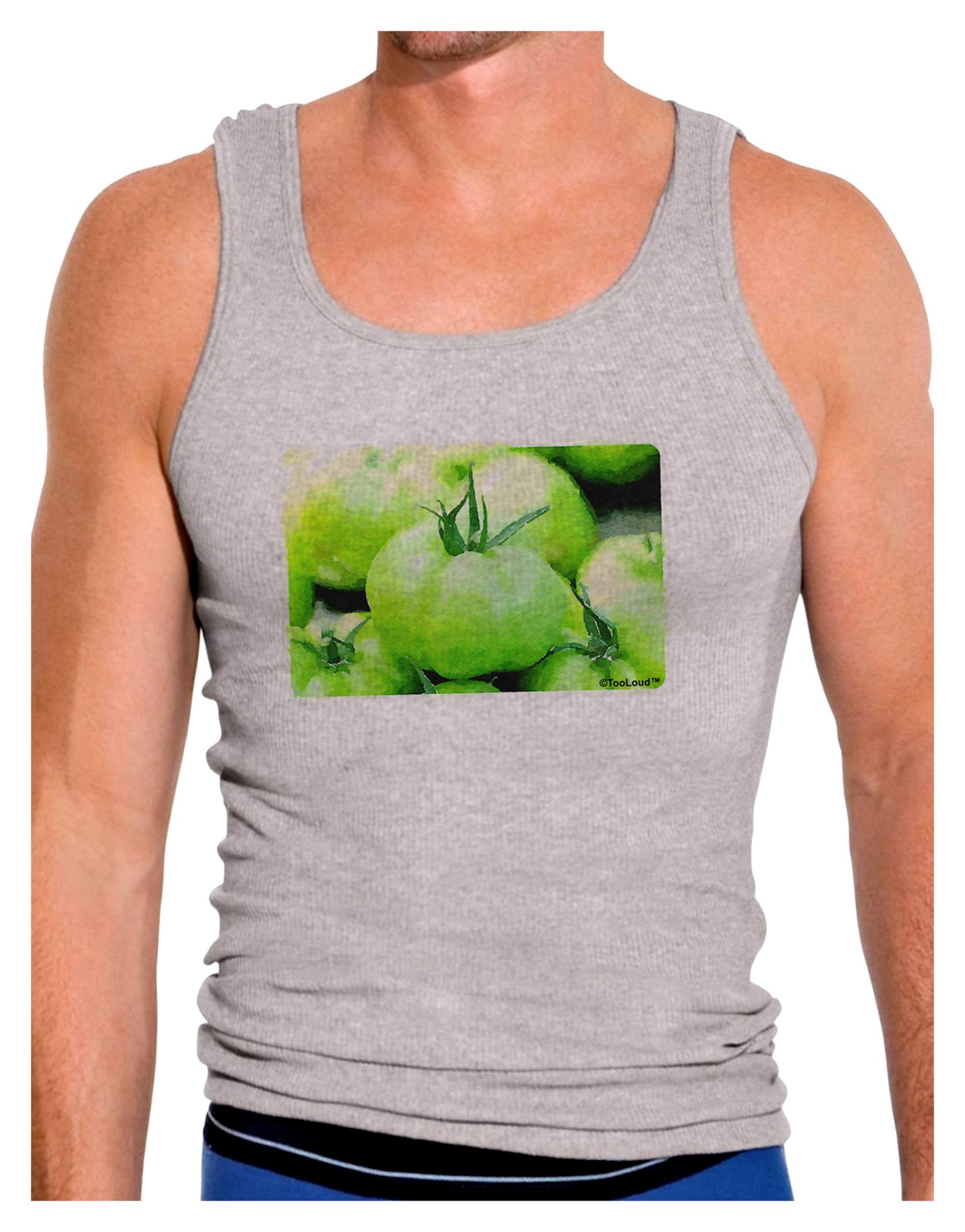 Watercolor Green Tomatoes Mens Ribbed Tank Top-Mens Ribbed Tank Top-TooLoud-Heather-Gray-Small-Davson Sales