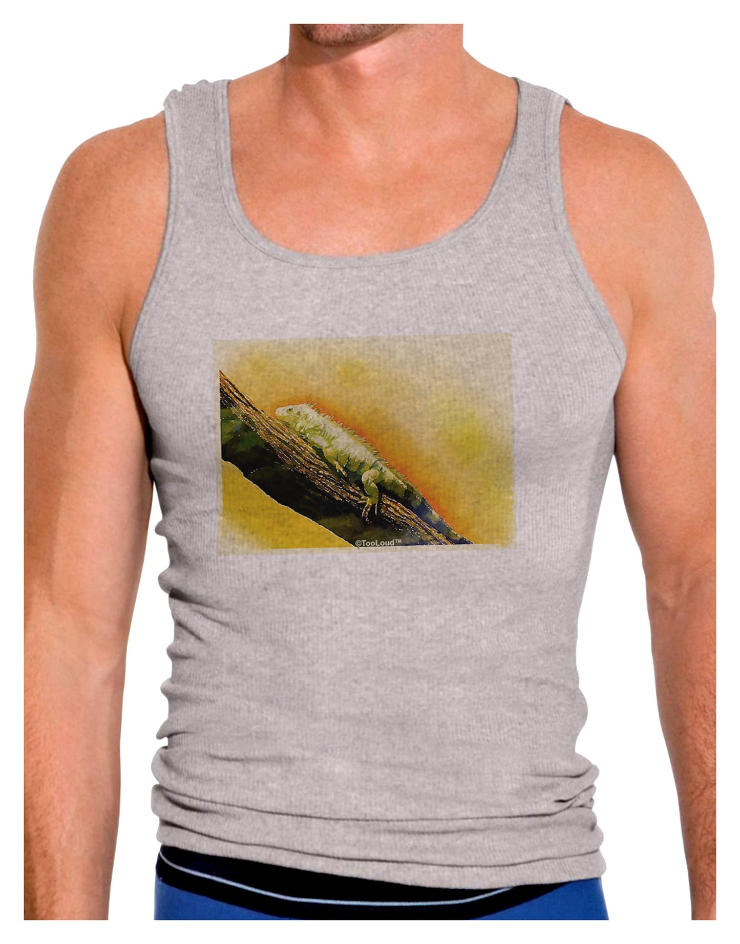 Iguana Watercolor Mens Ribbed Tank Top-Mens Ribbed Tank Top-TooLoud-Heather-Gray-Small-Davson Sales