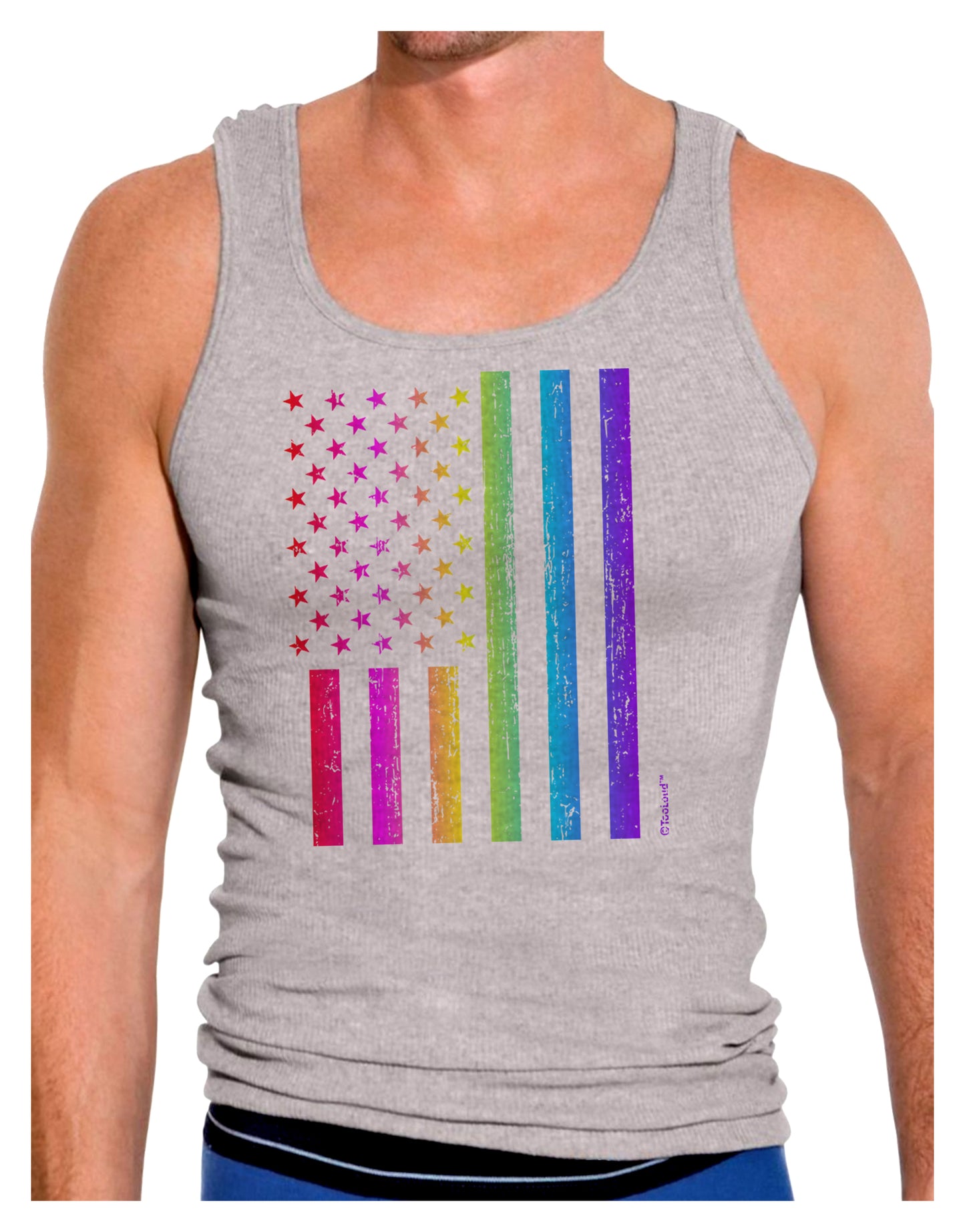 American Pride - Rainbow Flag Mens Ribbed Tank Top-Mens Ribbed Tank Top-TooLoud-Heather-Gray-Small-Davson Sales